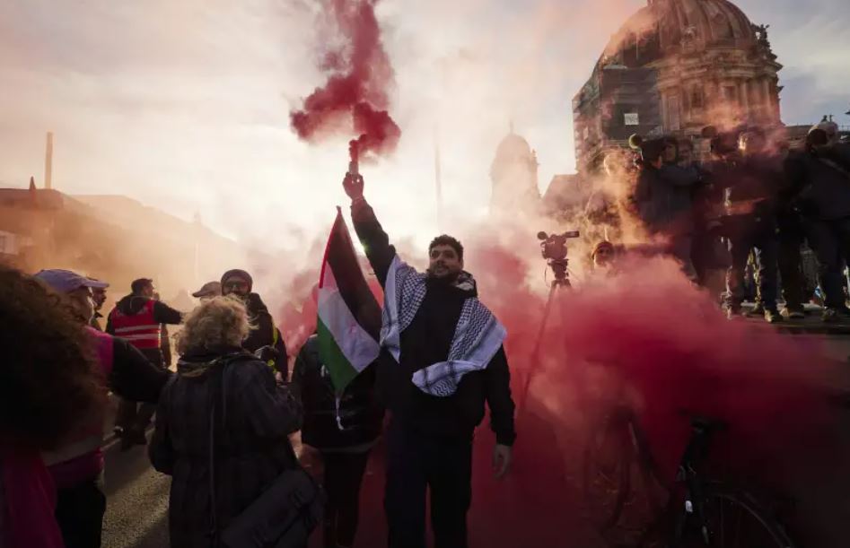 People gather to take part in a pro-Palestinian rally in Berlin, Germany. Photo / AP