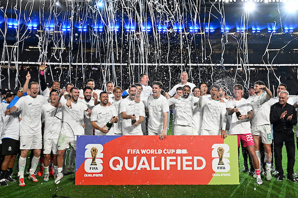 New Zealand players celebrate World Cup qualification. Photo / Photosport
