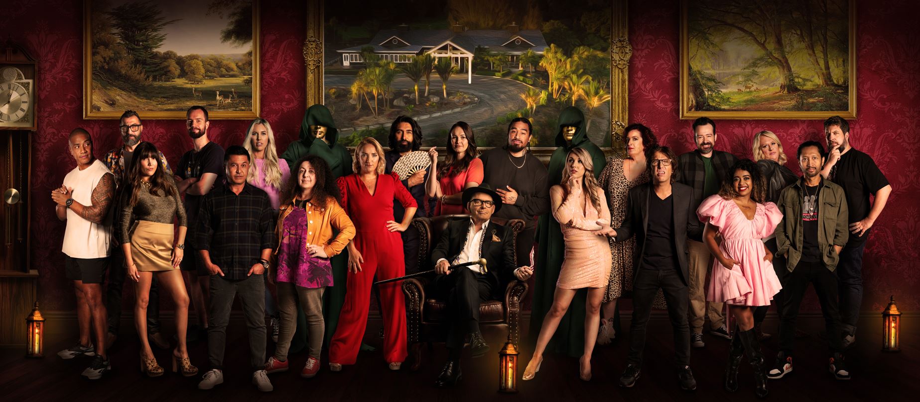 From Left - Fili Tapa, Brooke Howard-Smith, Anna Reeve, Sam Johnson, Mike Puru, Julia Varhy, Vanda Symon, Brodie Kane, Colin Mathura-Jeffree, Kimberly Stewart, Kings, Loryn Reynolds, Justine Smith, Matt Heath, Sam Smith, Christen Oliveira, Robbie Bell, Dan Sing, Dylan Reeve with host Paul Henry seated in the middle.