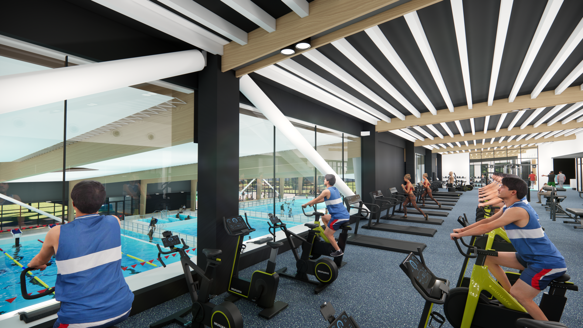 An artist's impression of the gym at the proposed Memorial Park Aquatic Centre in Tauranga. Image / Tauranga City Council