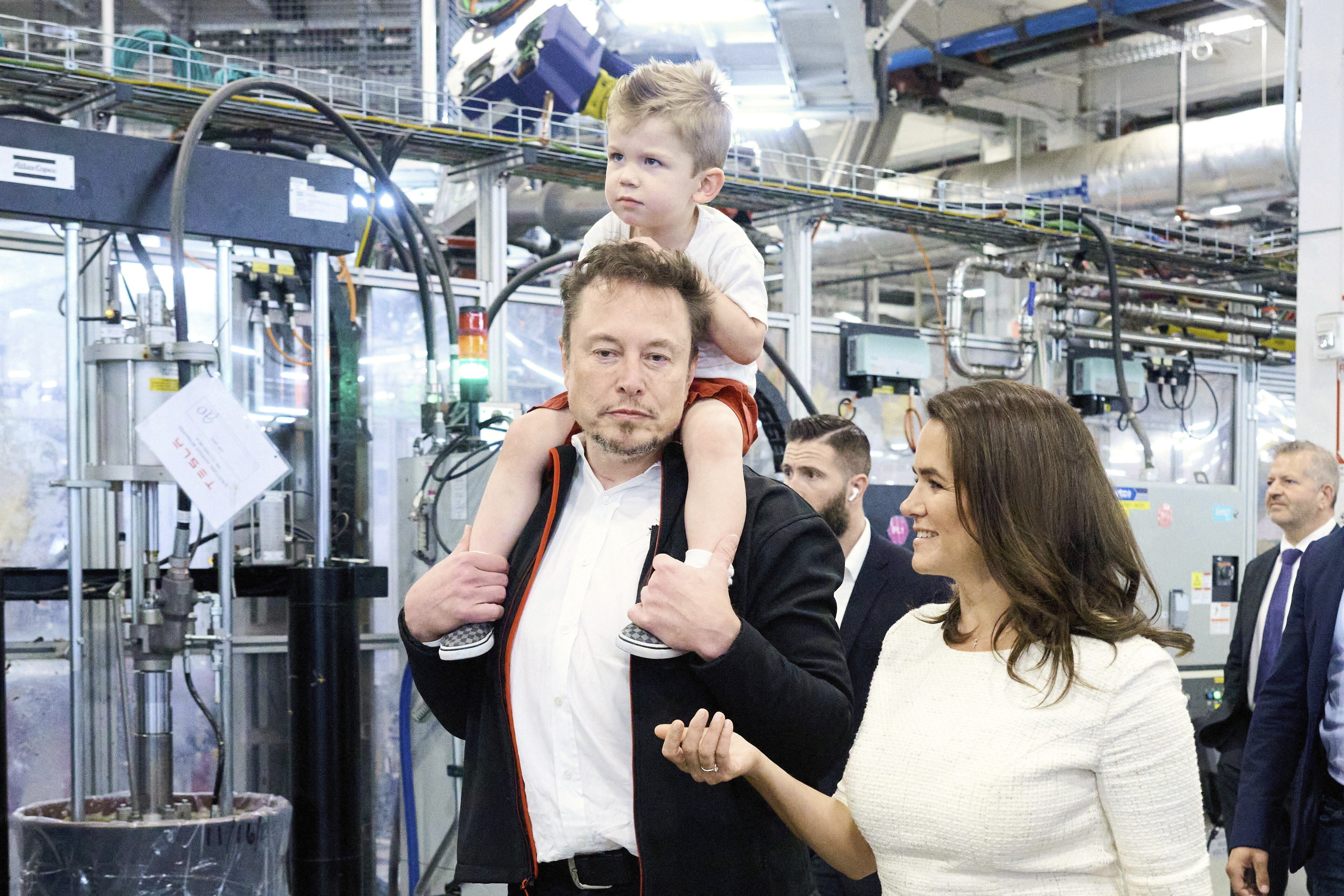 Elon Musk pictured with son X, who he has with Grimes. Photo / AP