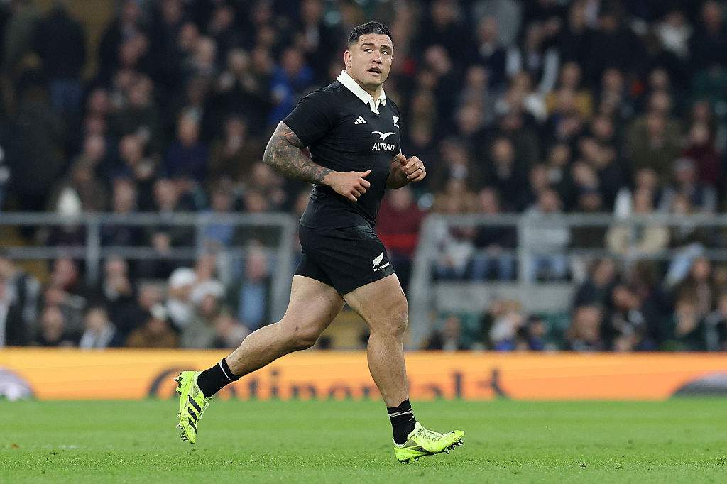 Codie Taylor leaves the field after being shown a yellow card in the All Blacks' defeat to England. Photo / Getty Images