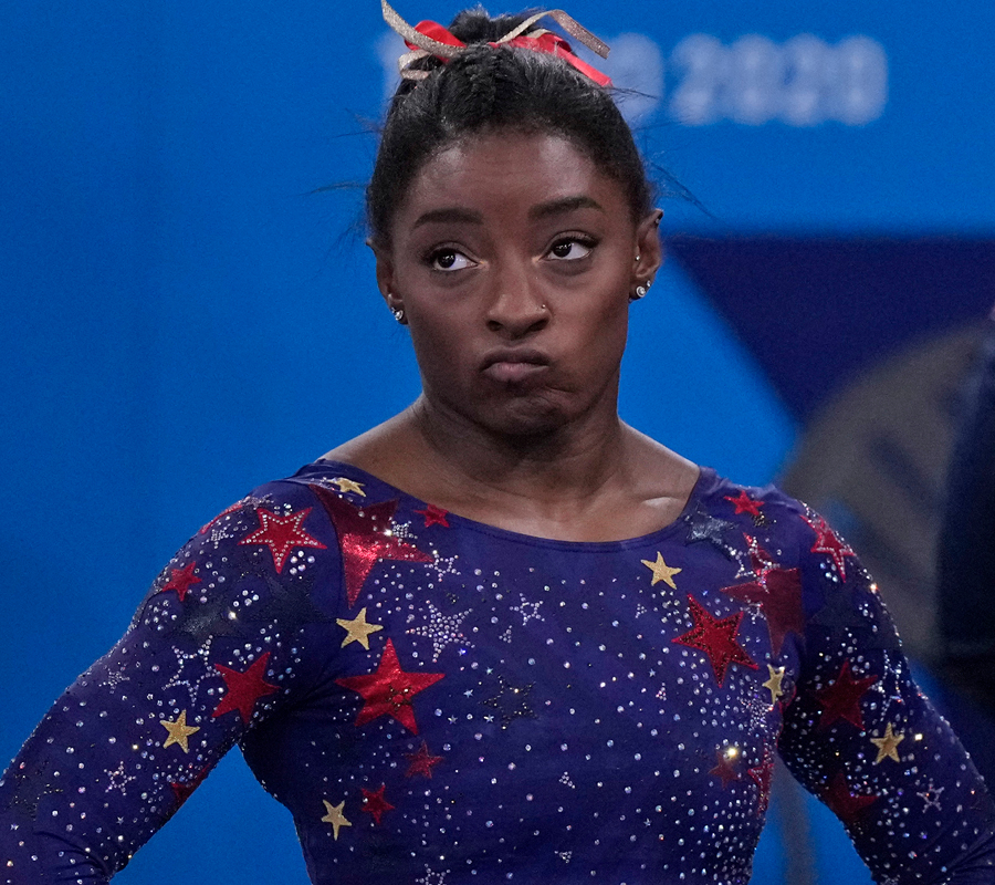 Simone Biles, of the United States after performing on the balance beam. She has withdrawn from the Tokyo Olympics. Photo / AP