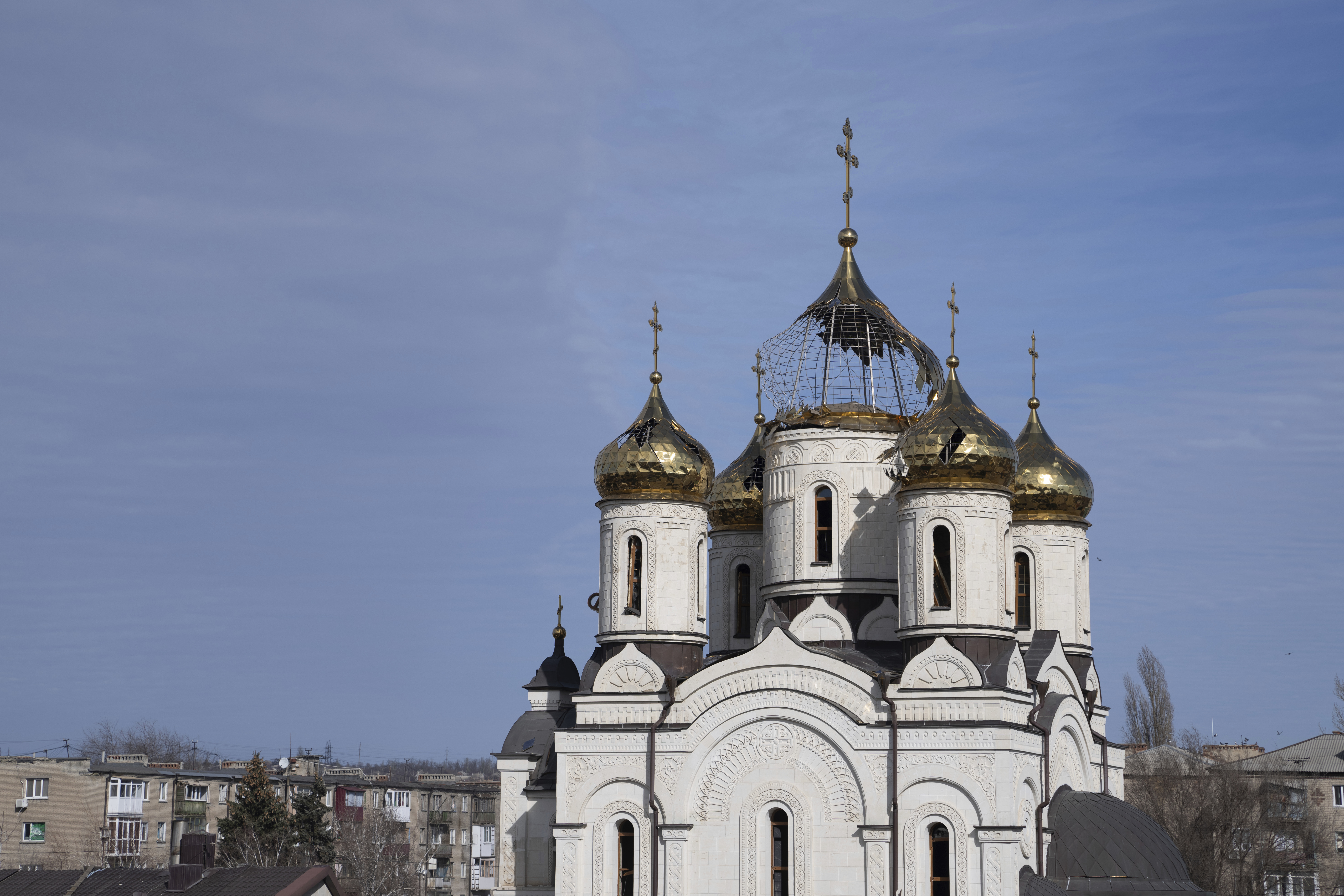 A damaged church is seen after a Russian attack in Kostiantynivka in the Donetsk region, Ukraine on Sunday, February 25, 2024. Photo / AP