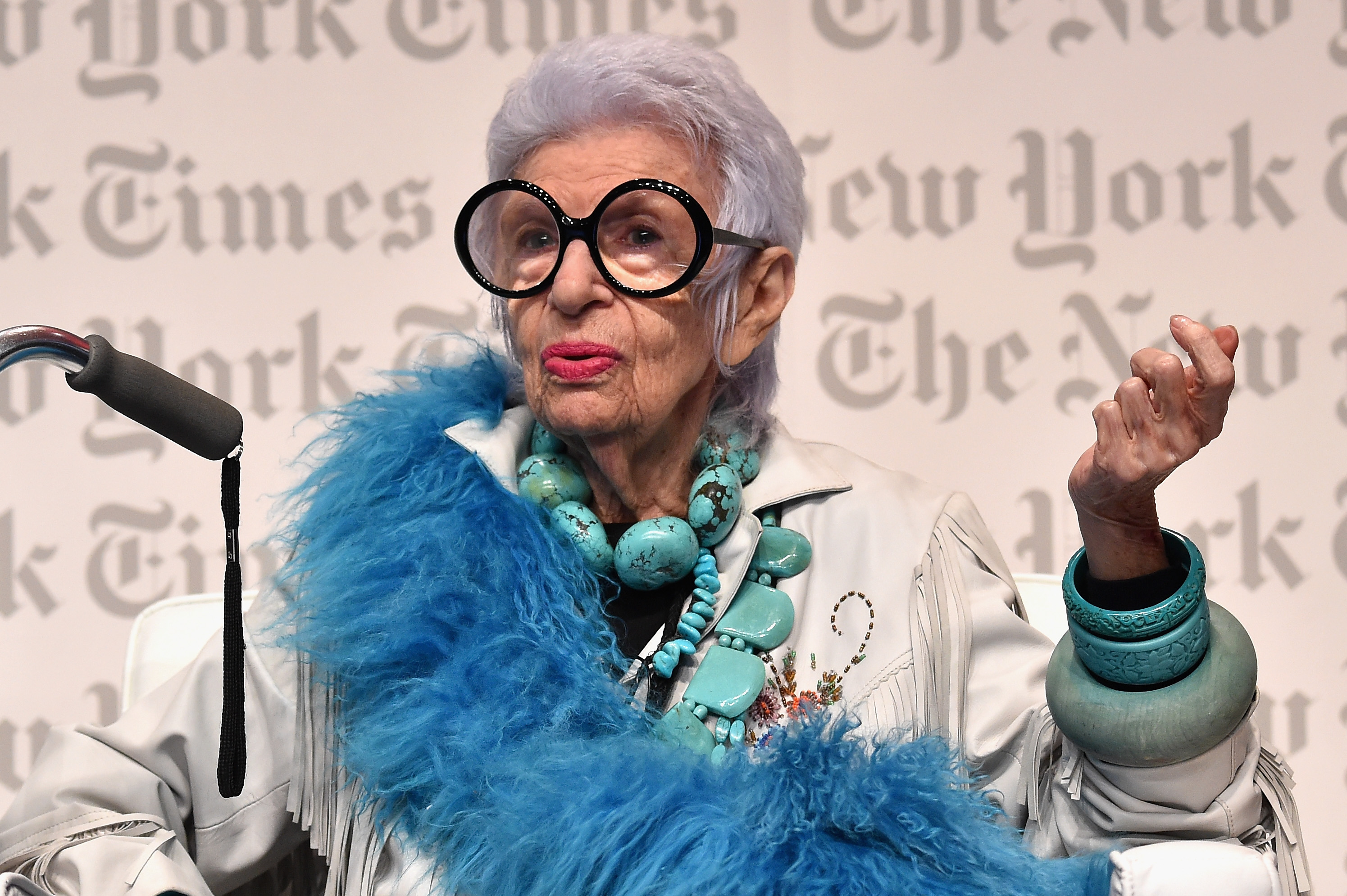 Iris Apfel speaks at the The New York Times International Luxury Conference in 2014. Photo / Getty Images