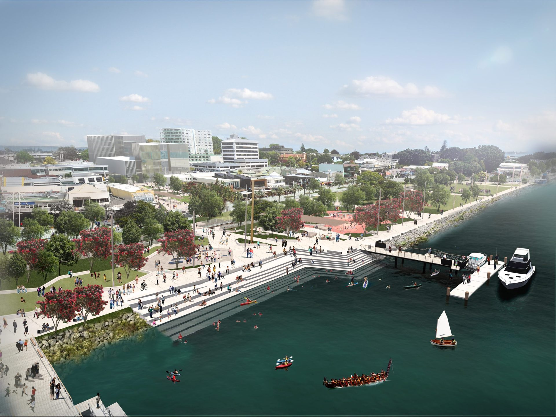 An aerial render of the Tauranga waterfront plans. Image / Supplied