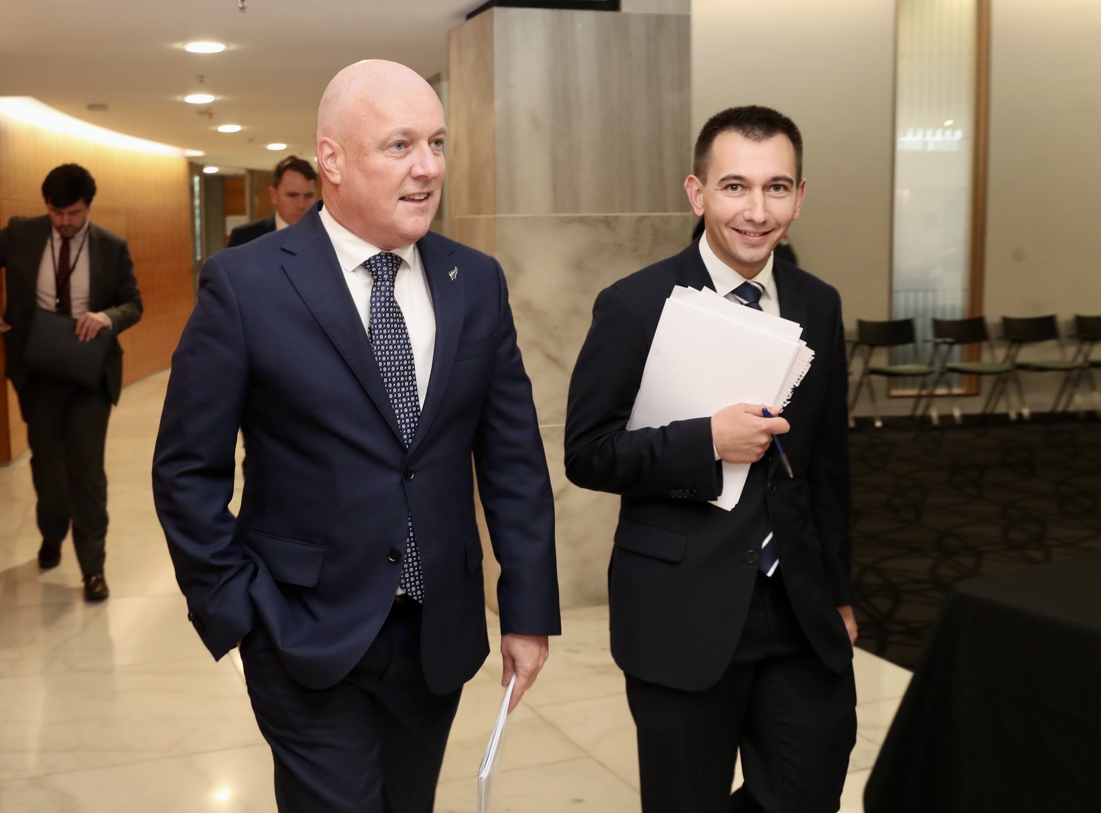 Prime Minister Christopher Luxon (left) and Transport Minister Simeon Brown after the delivery of the draft Government Policy Statement on Land Transport. Photo / Mark Mitchell