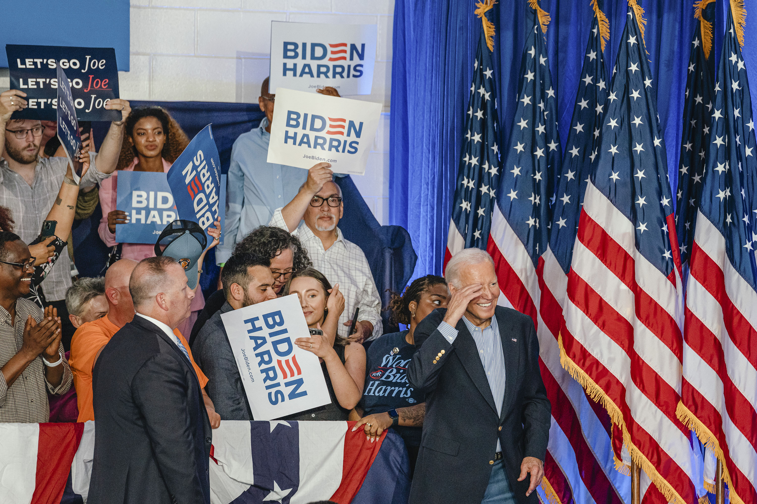 President Joe Biden waves goodbye to a crowd during a campaign stop in Madison on July 5. Photo / New York Times