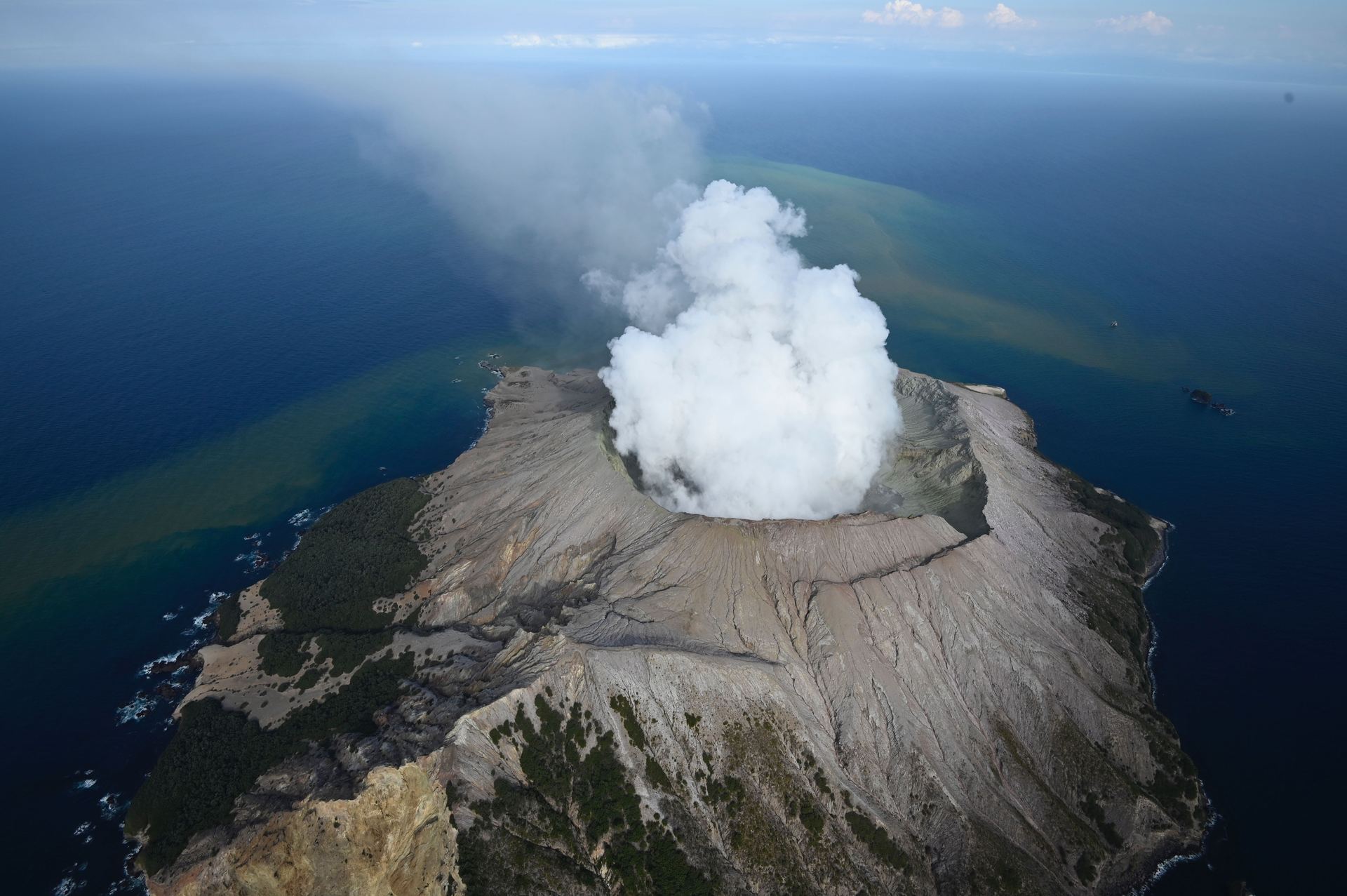 A White Island aerial view after the 2019 volcanic eruption that killed 22 people. Photo / George Novak