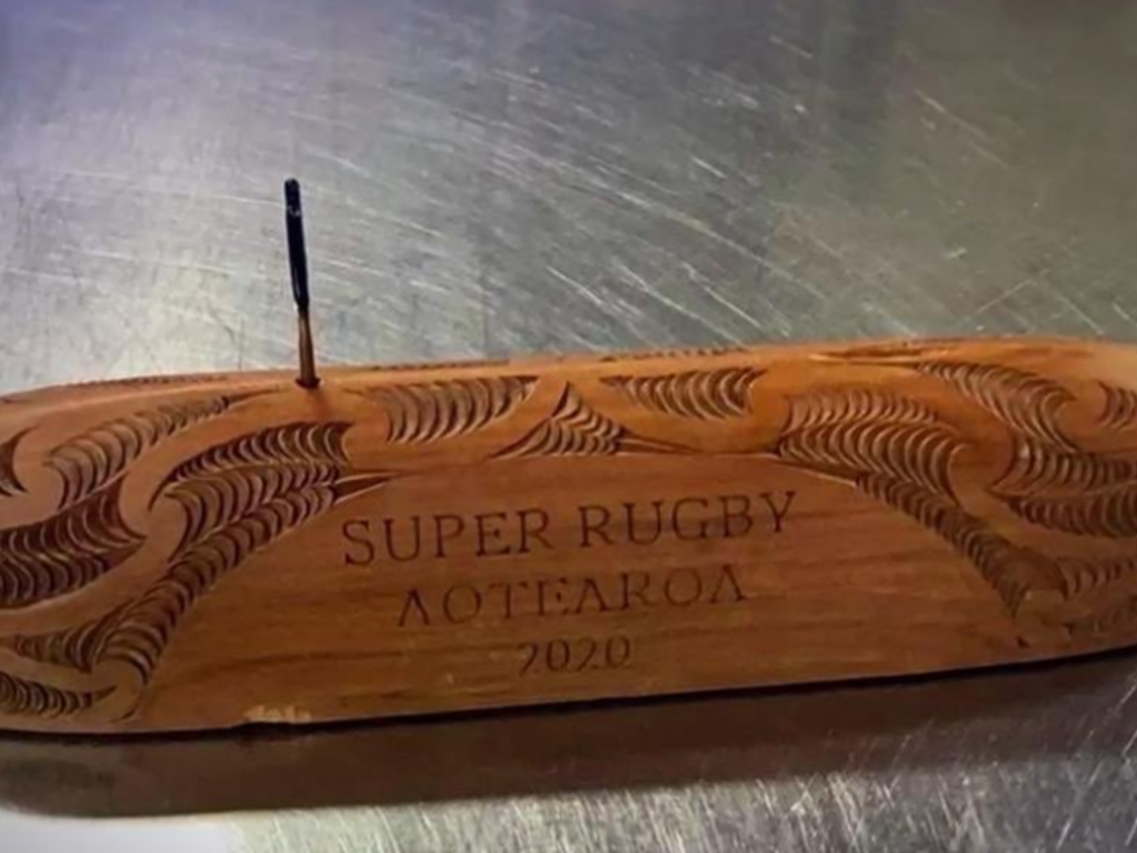 The trophy suffered damage during after match celebrations. Photo / TVNZ