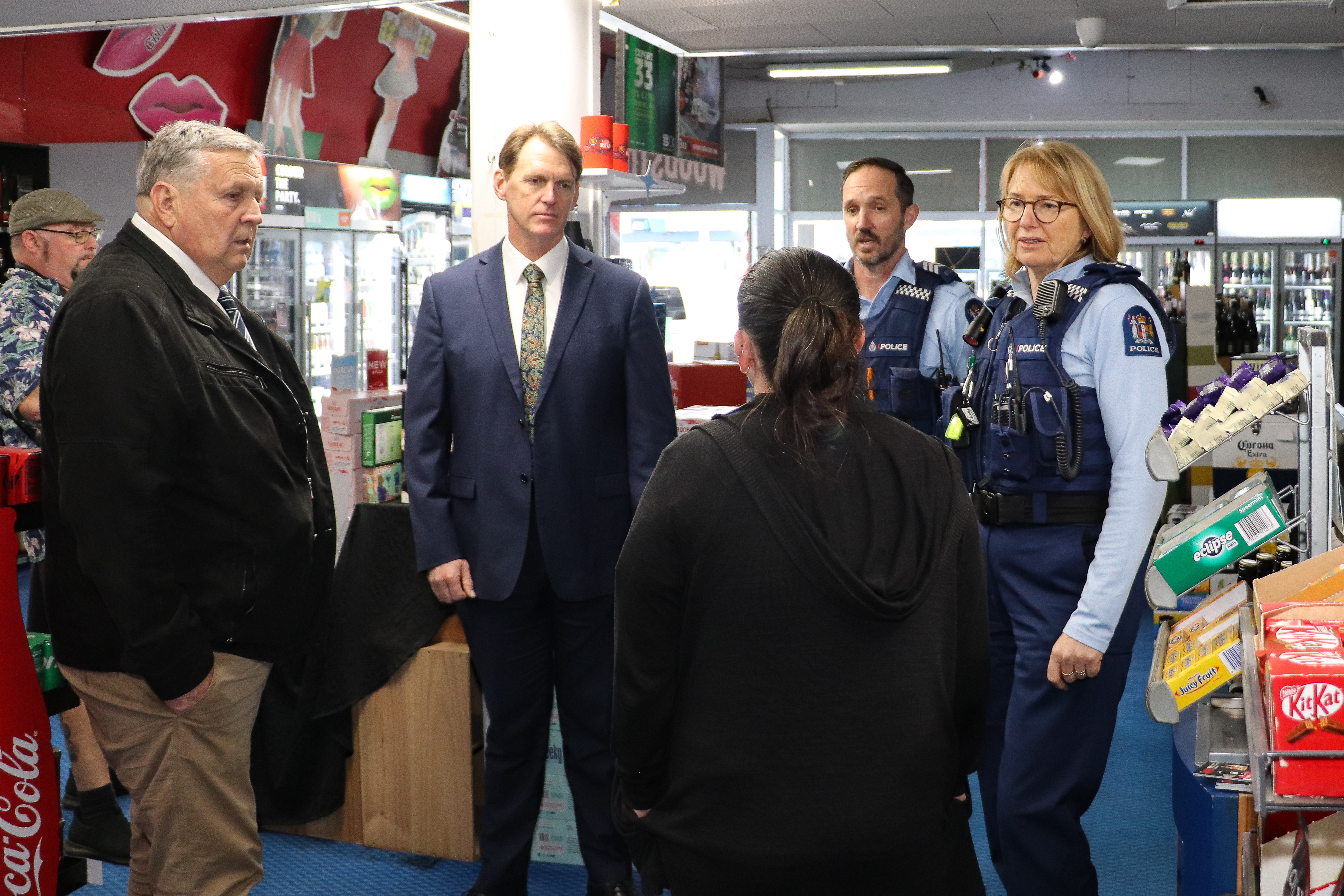 Police and mayor Craig Jepson visited local businesses last week. Photo / Northland Police