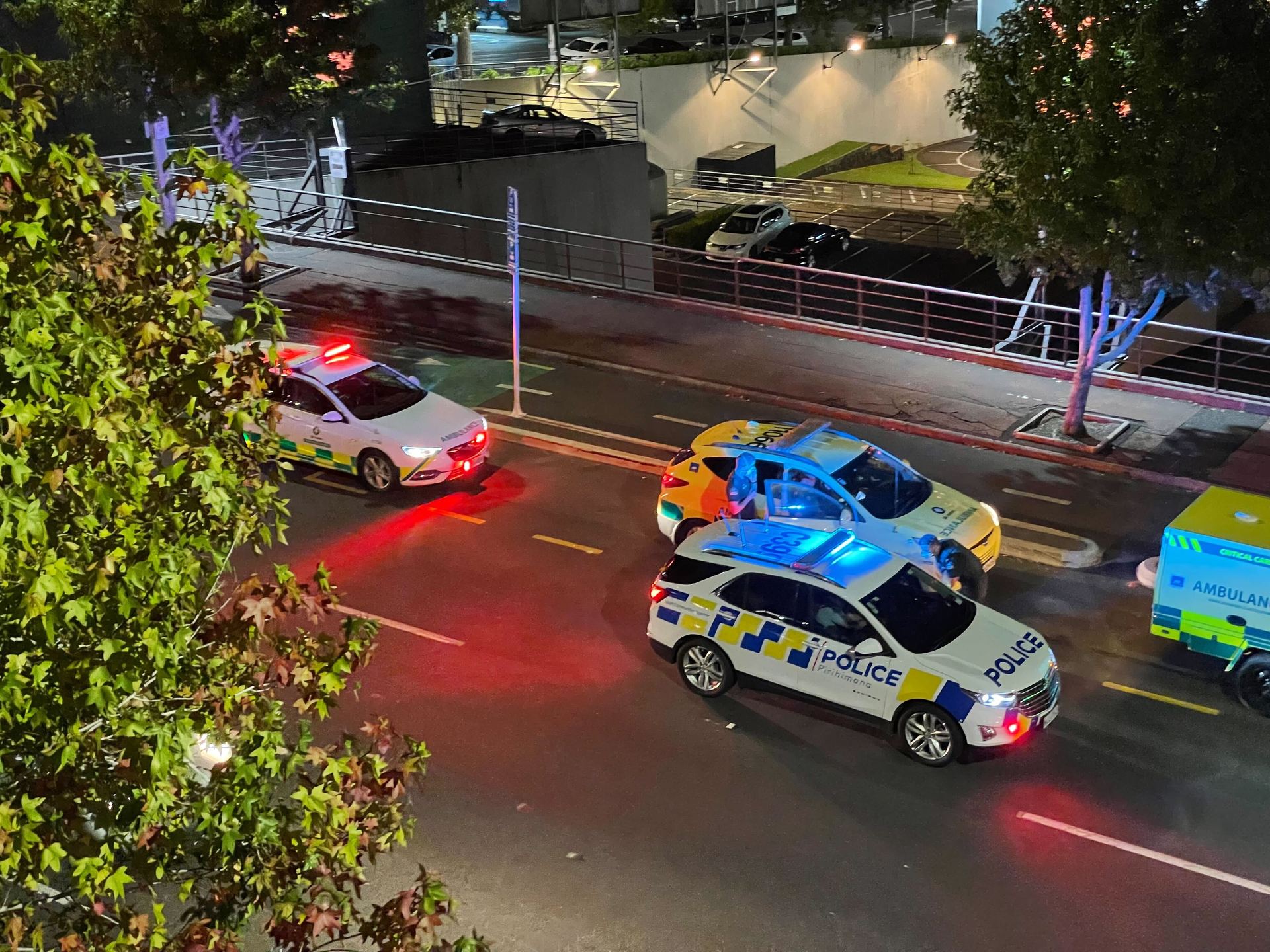 Emergency services rushed to the scene after a person was shot at Femme Fatale brothel in central Auckland. Photo / Rahul Bhattarai
