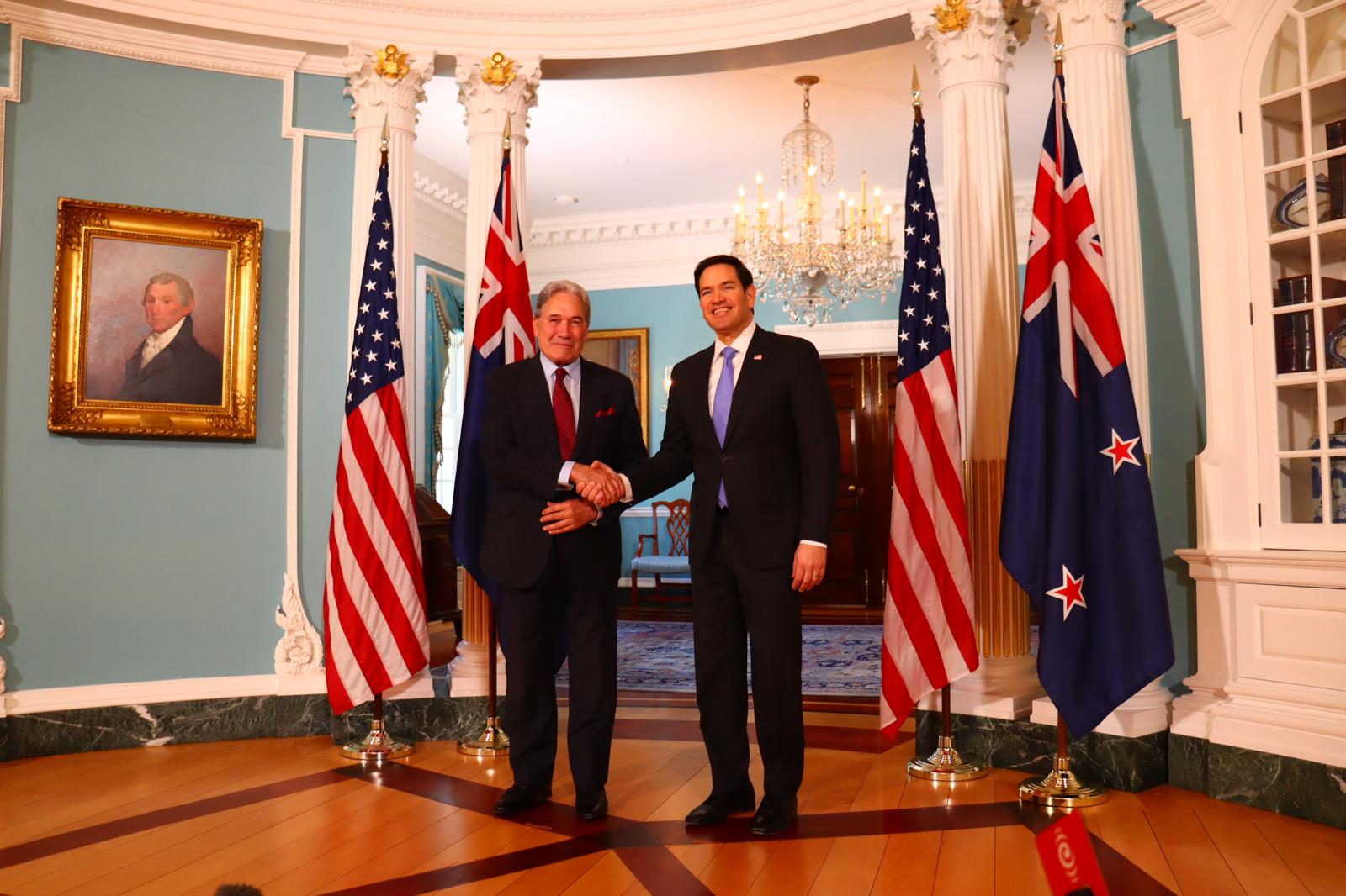 Winston Peters meeting US Secretary of State Marco Rubio at the State Department last week. Photo / Supplied