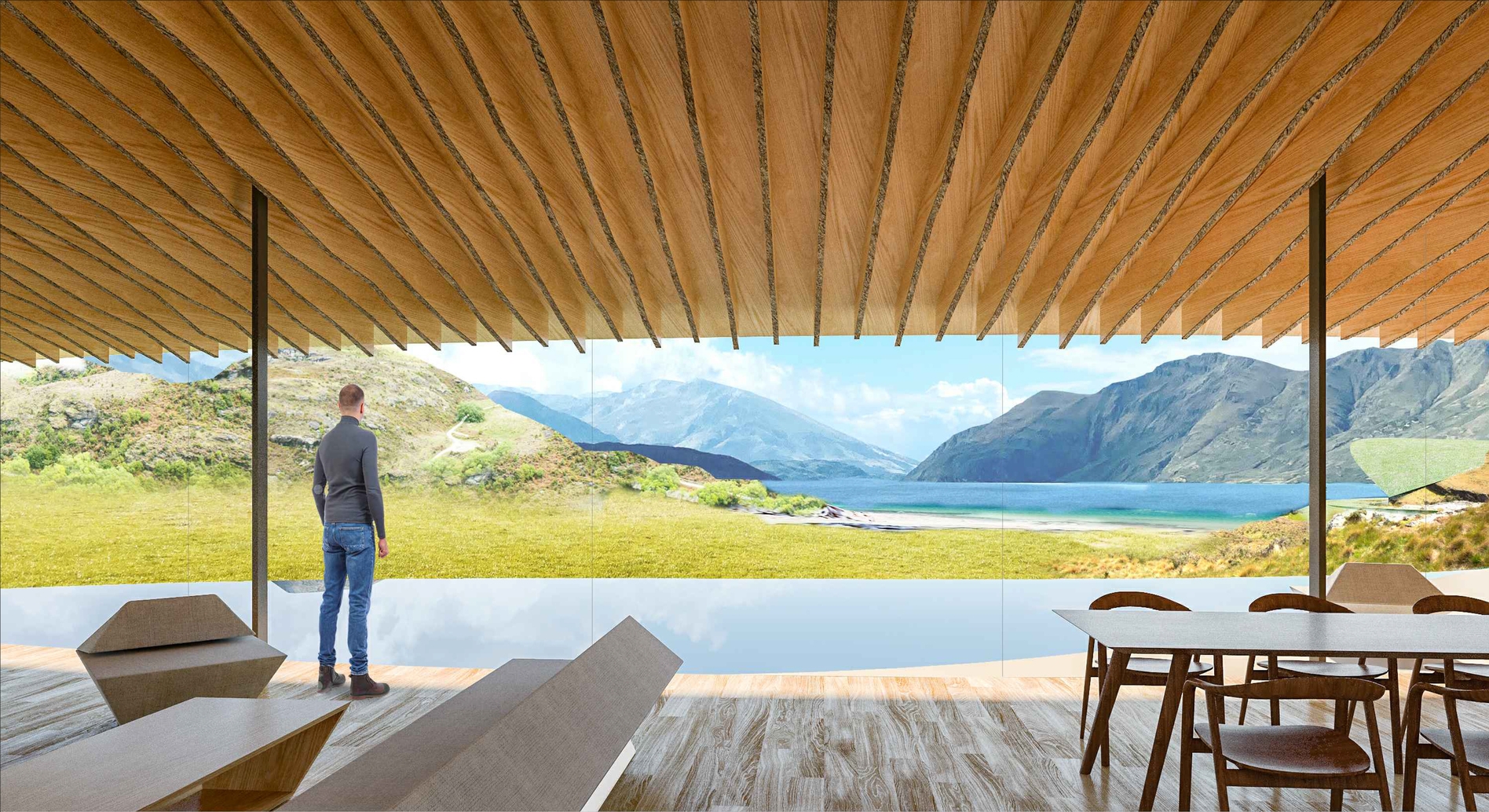 An artist's impression of spectacular views from the proposed lodge development for Peter Thiel at Lake Wānaka.