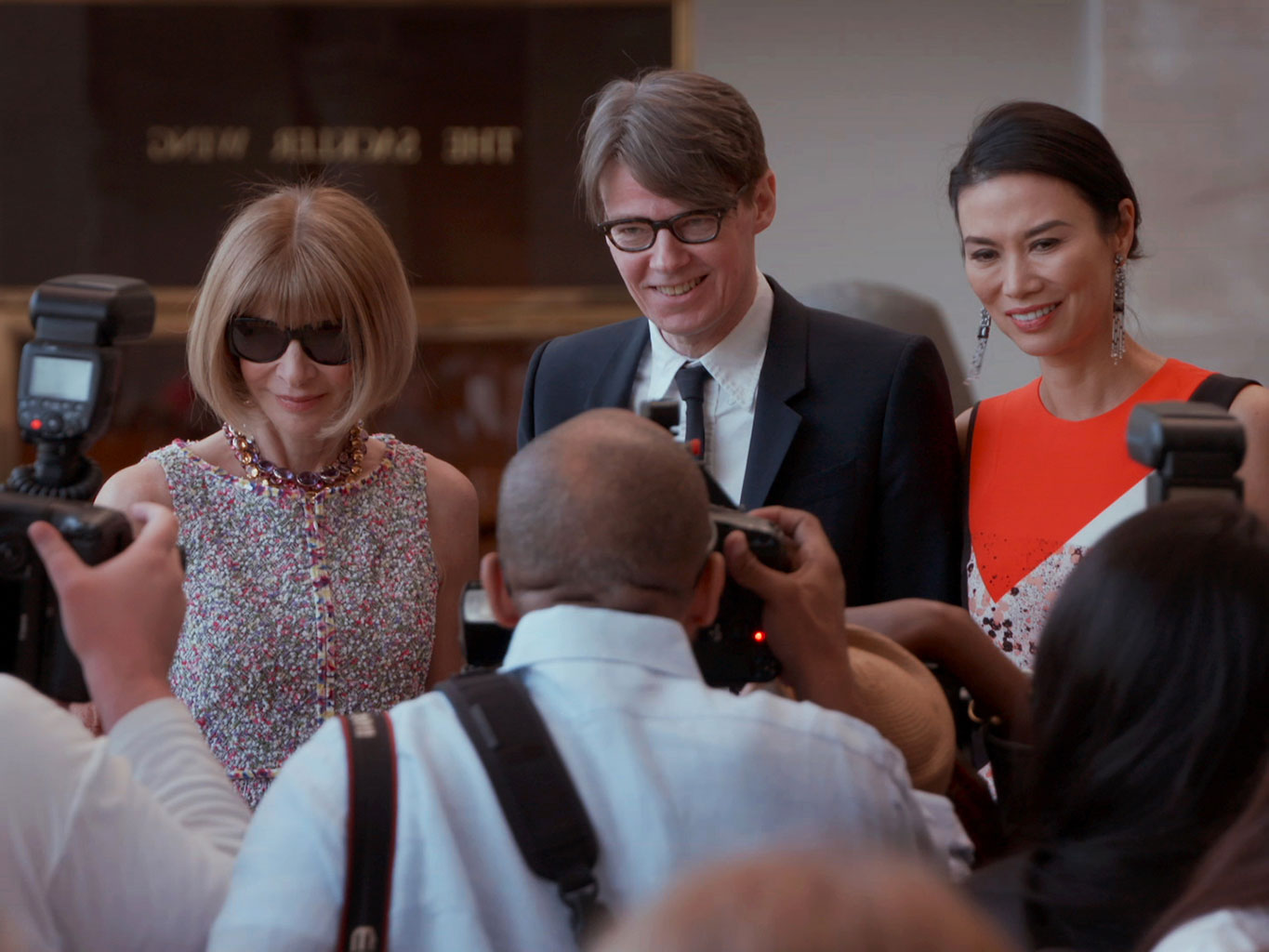 Anna Wintour, Andrew Bolton and Wendi Deng in The First Monday in May. Picture / Supplied.