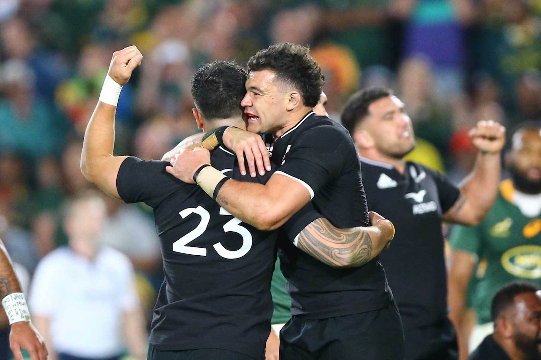 The All Blacks celebrate their 35-23 win over the Springboks. Photosport