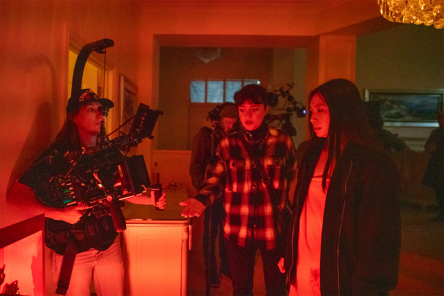 Sasha Rainbow directs Jess Hong on set for Grafted with DOP Tammy Williams. 