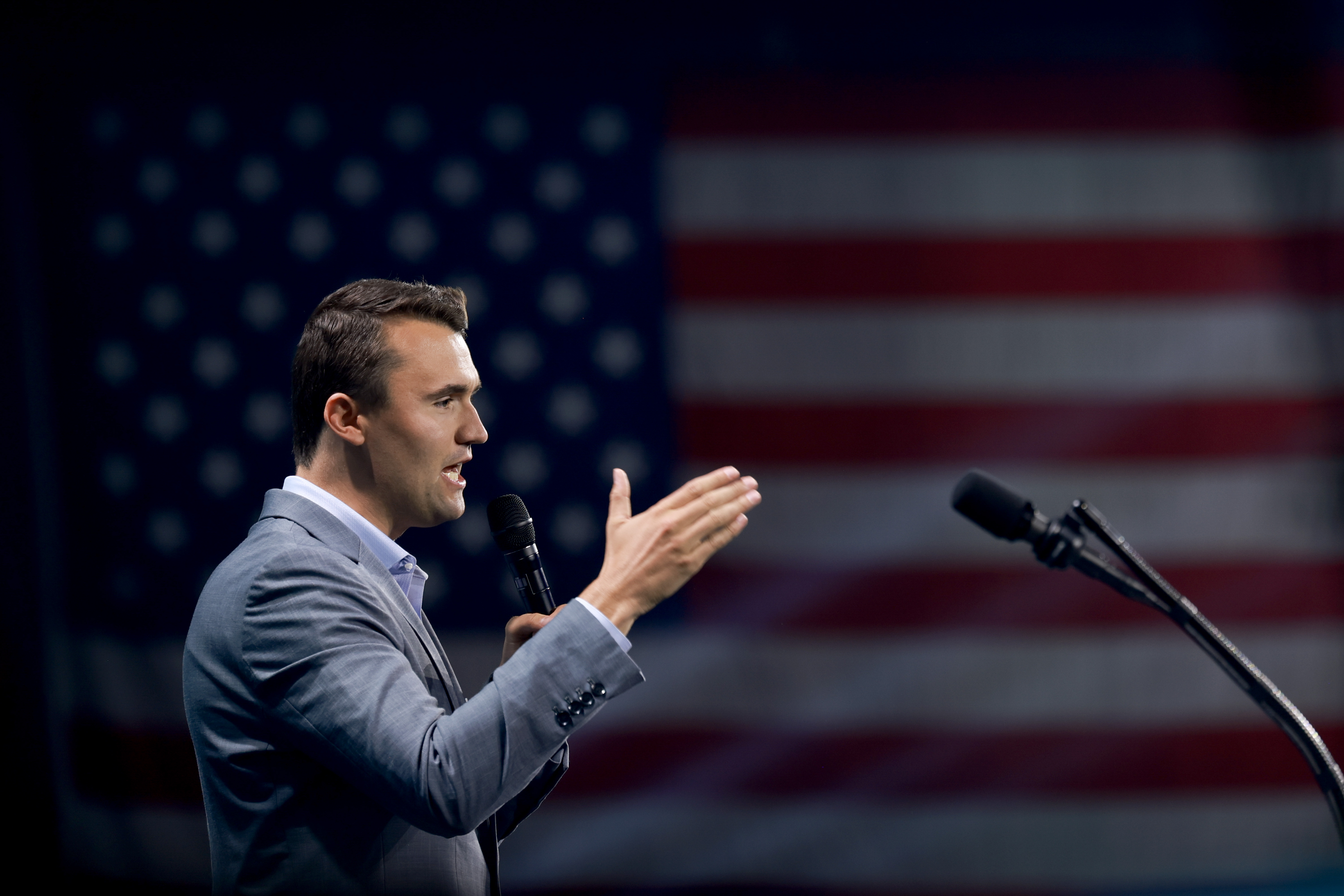 Charlie Kirk died while addressing a crowd in Utah. Photo / Getty Images