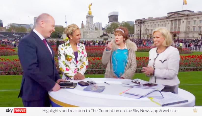 Aussie-British author Kathy Lette (second from right) has apologised for her comments made about Tuvalu. Photo / Sky News
