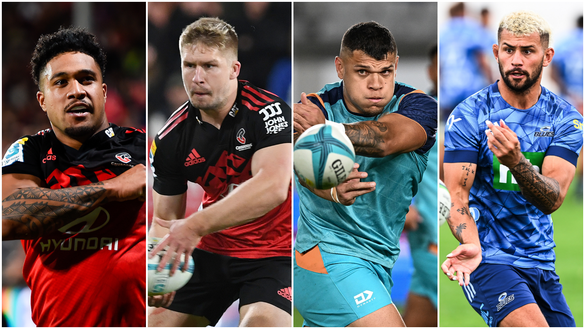 Leicester Fainga'anuku, Jack Goodhue, Levi Aumua and Jacob Ratumaitavuki-Kneepkens could be on the move. Photos / Photosport