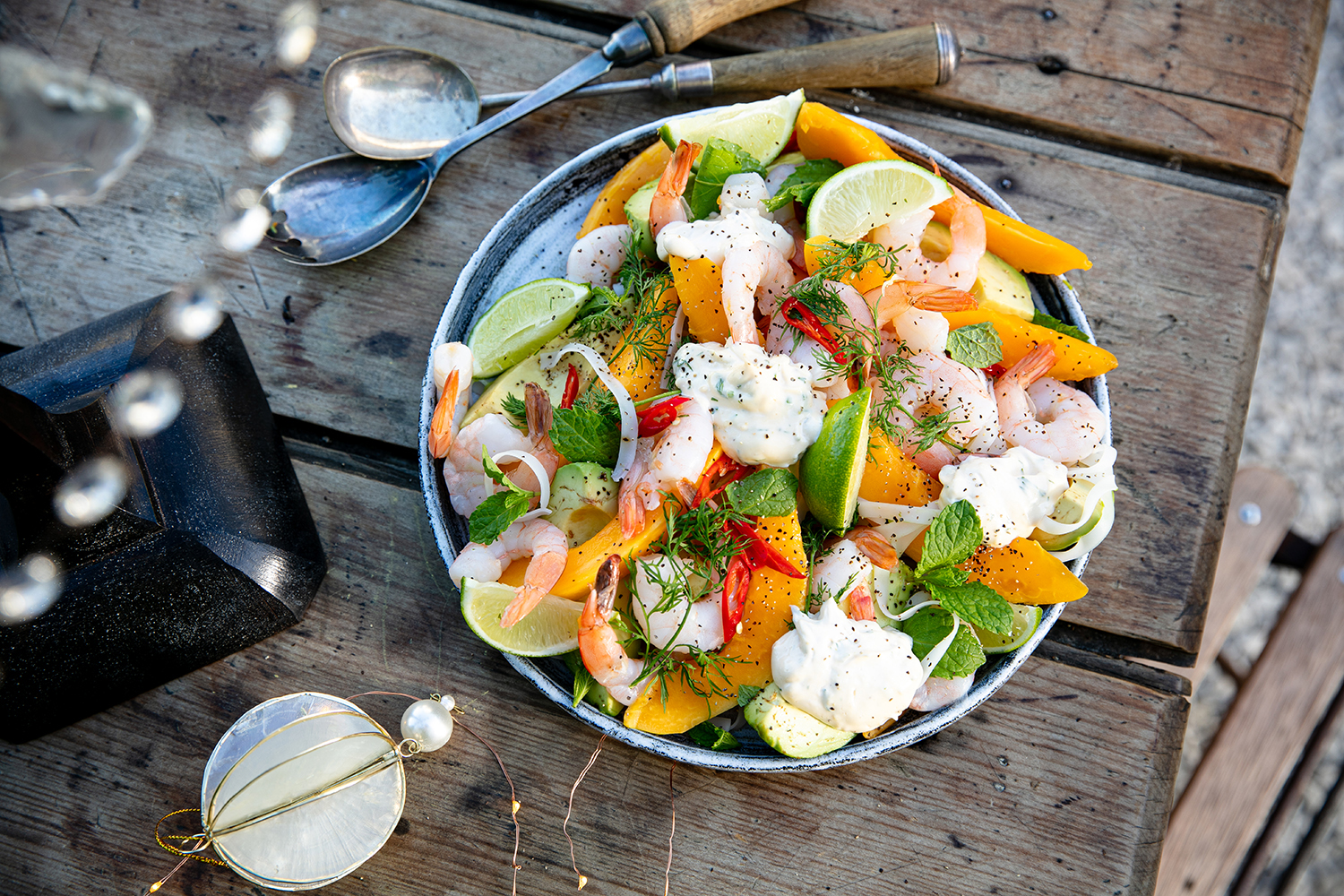 Pawpaw, prawn and avocado salad. Photo / Babiche Martens