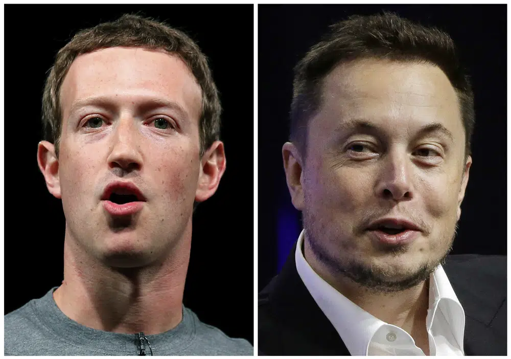 Facebook CEO Mark Zuckerberg, left, and Tesla and SpaceX CEO Elon Musk may meet in the ring. Photo / AP