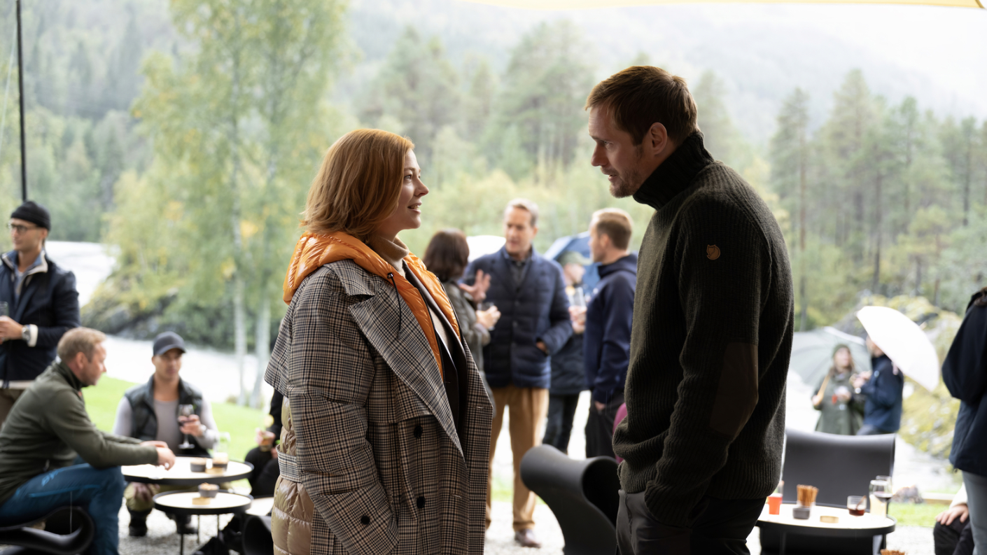 Sarah Snook as Shiv Roy and Alexander Skarsgard as Lukas Matsson in 'Succession'.