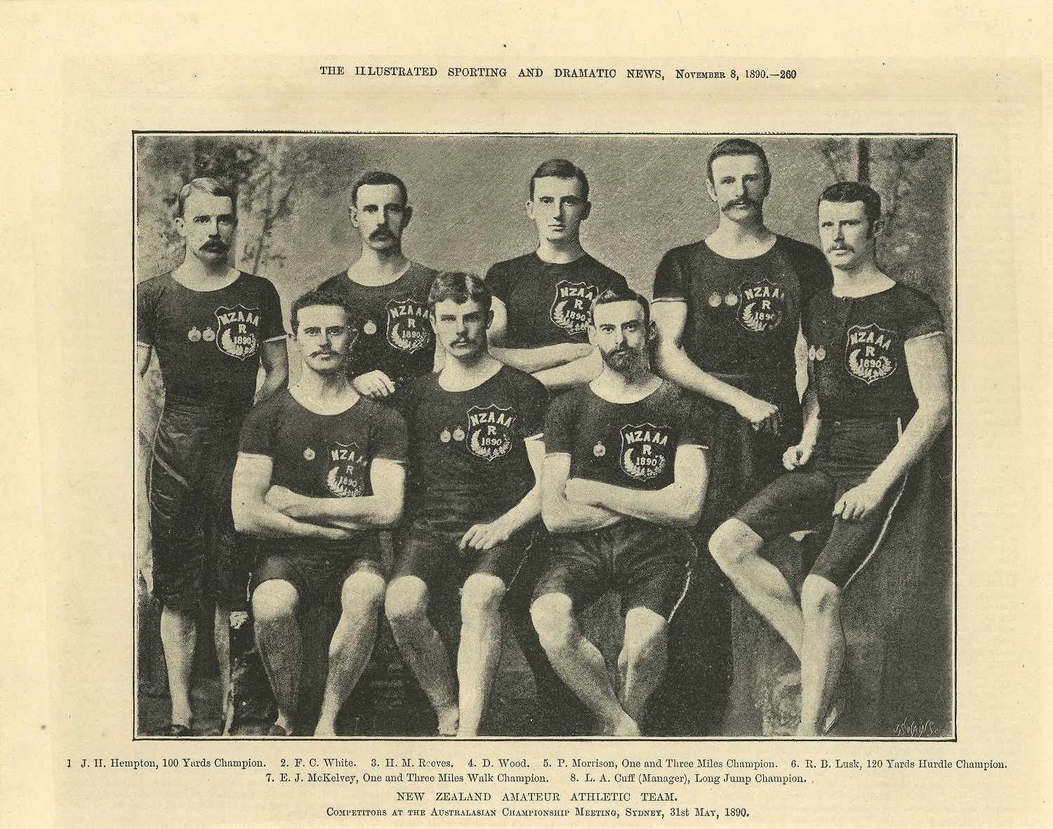 The New Zealand Amateur Athletics team, 1890. Courtesy of Ron Palenski. Photo / New Zealand Fashion Museum