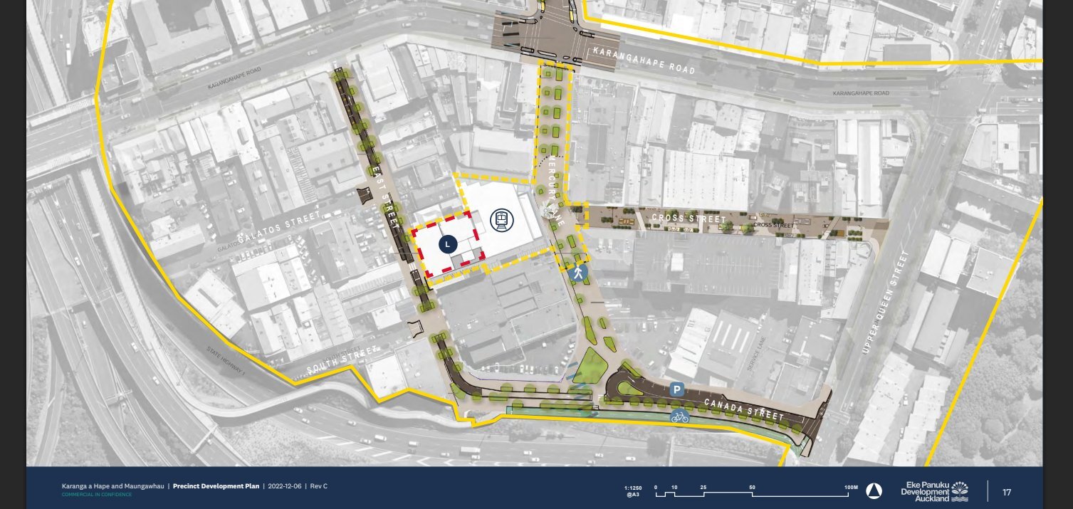 The original plan for the Karanga-a-Hape precinct, showing a strong pedestrian focus and extensive efforts to 