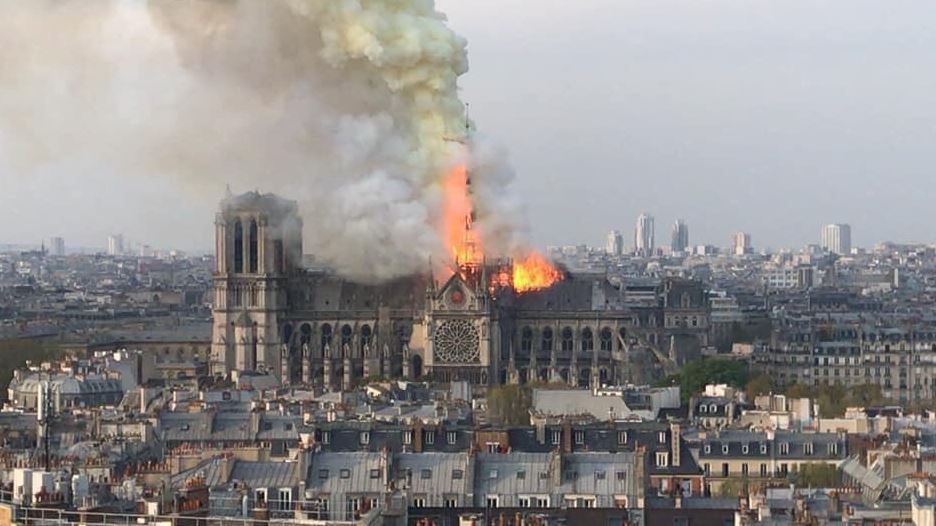 Cathédrale Notre-Dame de Paris before the spire collopsed. Photo / Twitter