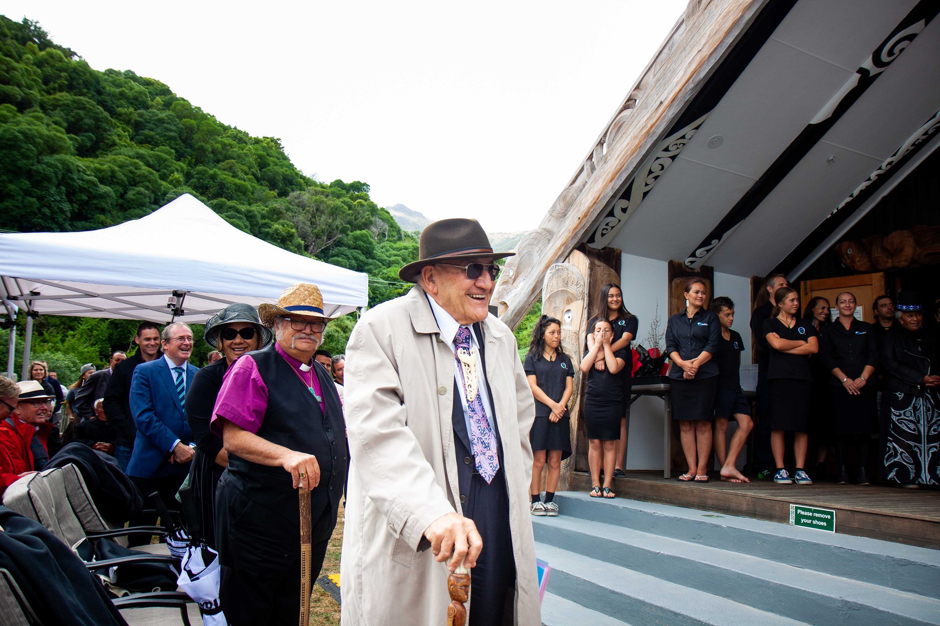 Tā Tipene O'Regan at Ōnuku Marae for Ngāi Tahu Waitangi Day Commemorations, 2019. Photo / Courtesy of Te Rūnanga o Ngāi Tahu.