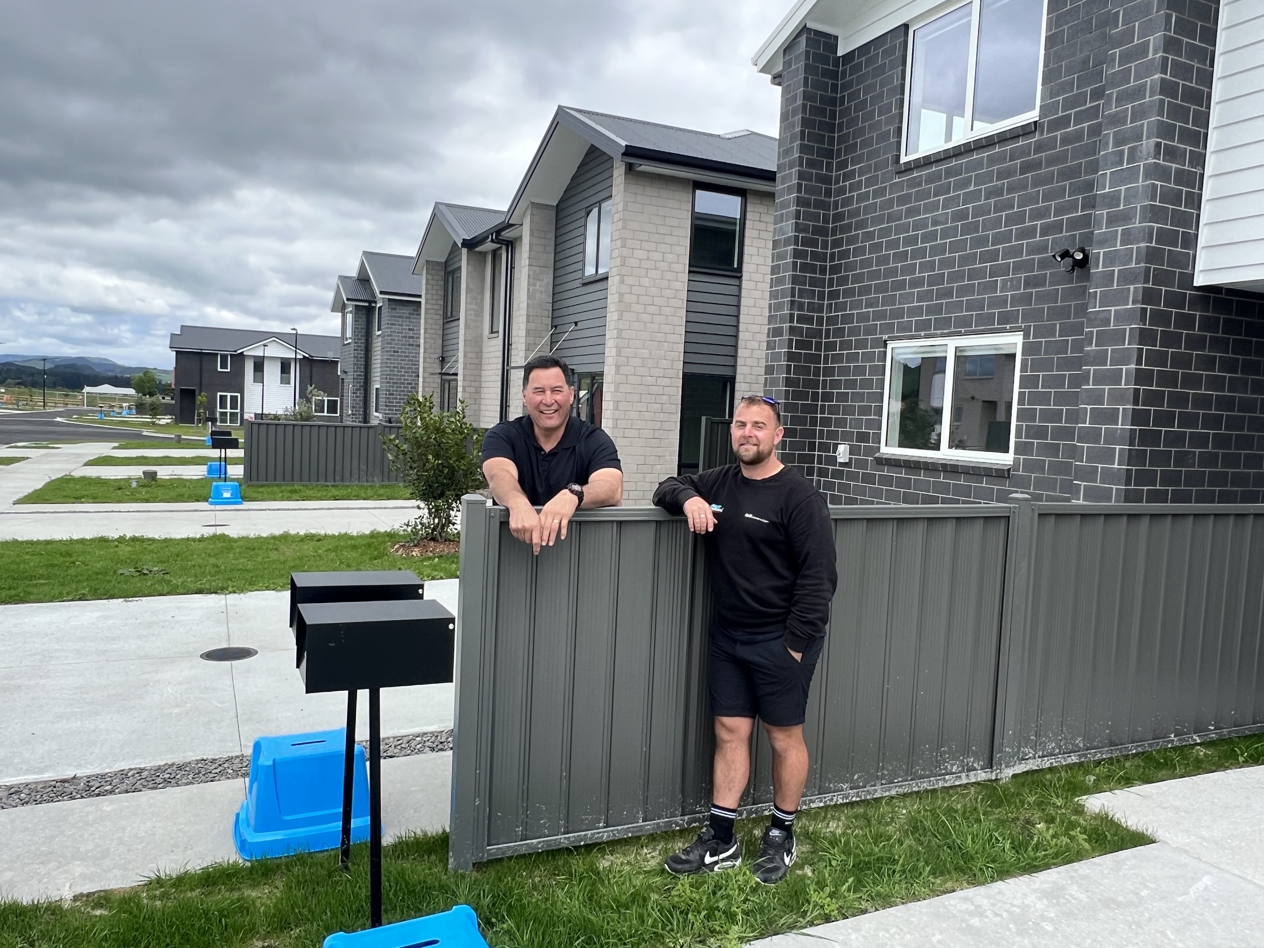 Ngāti Whakaue Tribal Lands general manager Ray Morrison (left) with construction manager Dave Merrett (right) at Manawa Gardens in Rotorua. Photo / Kelly Makiha