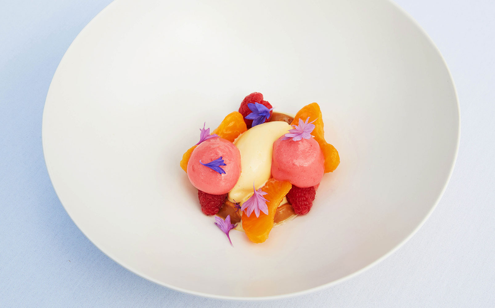 Sourdough ice cream with raspberry and mandarin on the menu at Sid at The French Cafe. Photo / Rebecca Zephyr Thomas