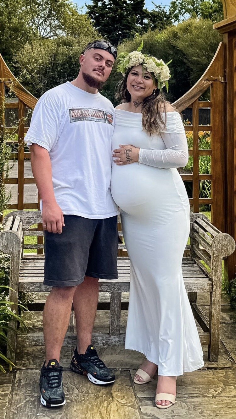 Jadyn Schuster and partner Angelina Pierre, who was eight months pregnant with their first child when she and the baby were killed in a motorbike accident in January 2024.  Photo / Supplied / Tufa Schuster