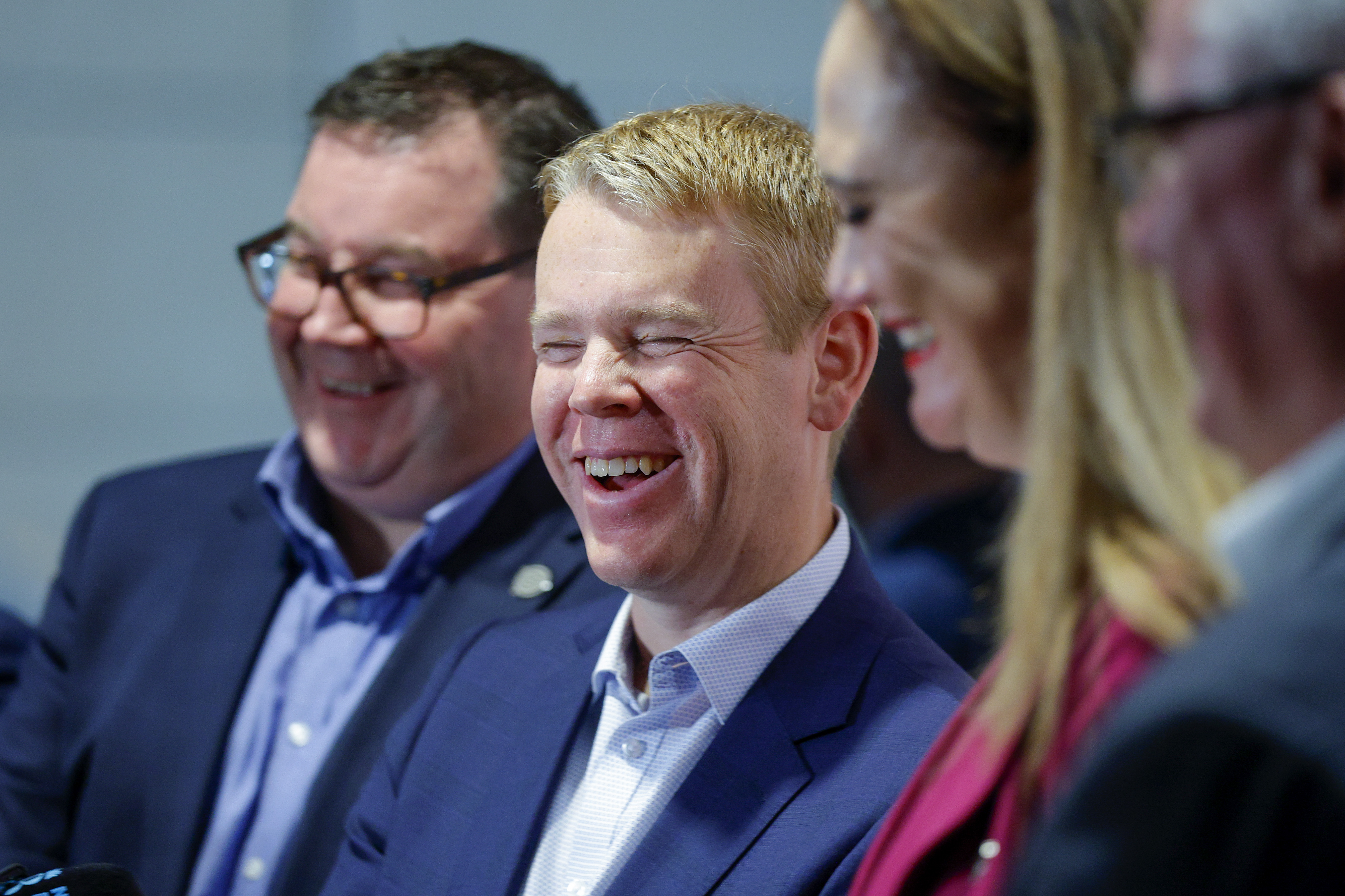 Prime Minister Chris Hipkins and Finance Minister Grant Robertson enjoy a laugh during Labour Party Congress. Photo / Getty Images