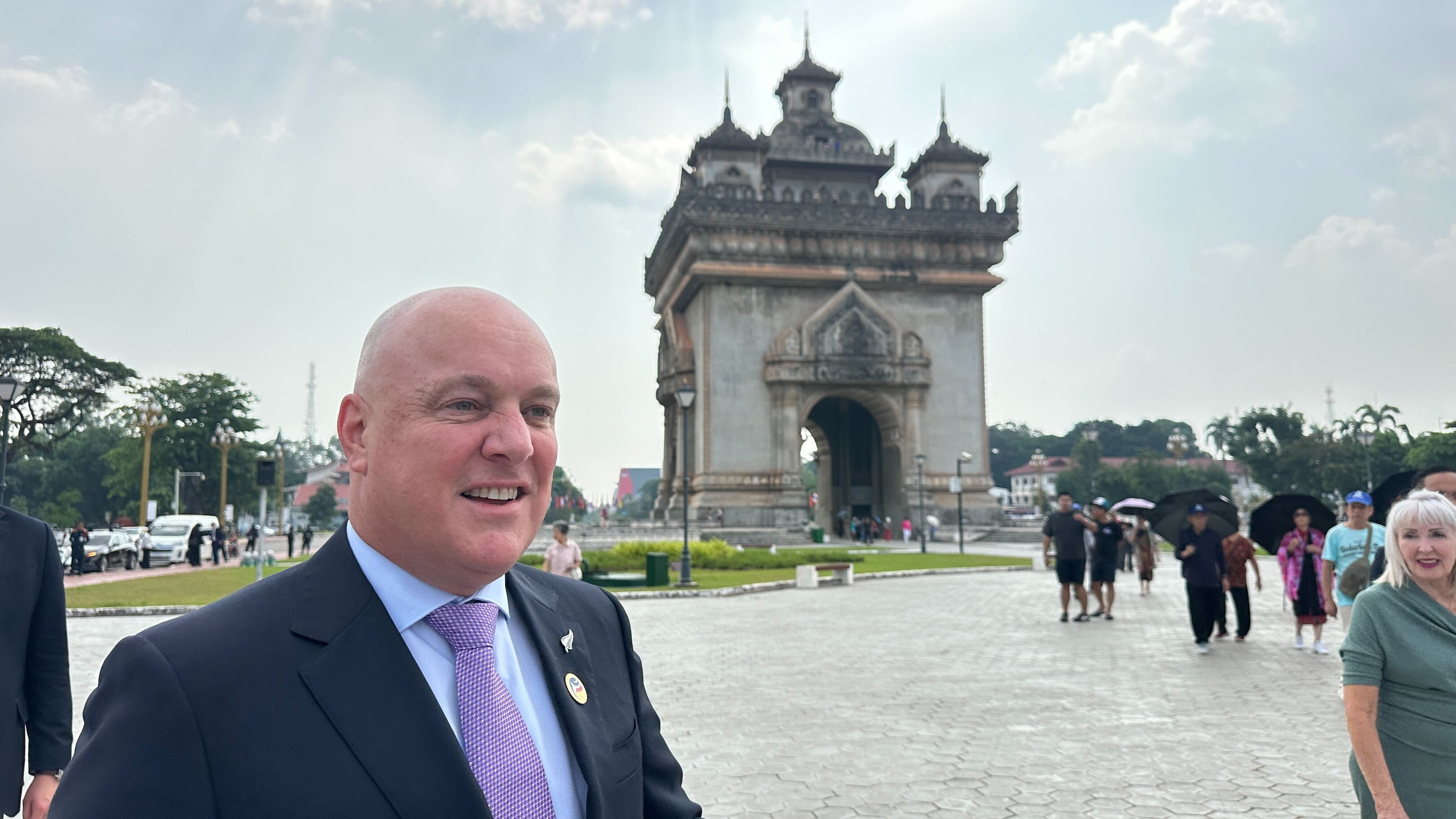 Prime Minister Christopher Luxon at Vientiane's Patuxay Victory Monument. Photo / Jamie Ensor.