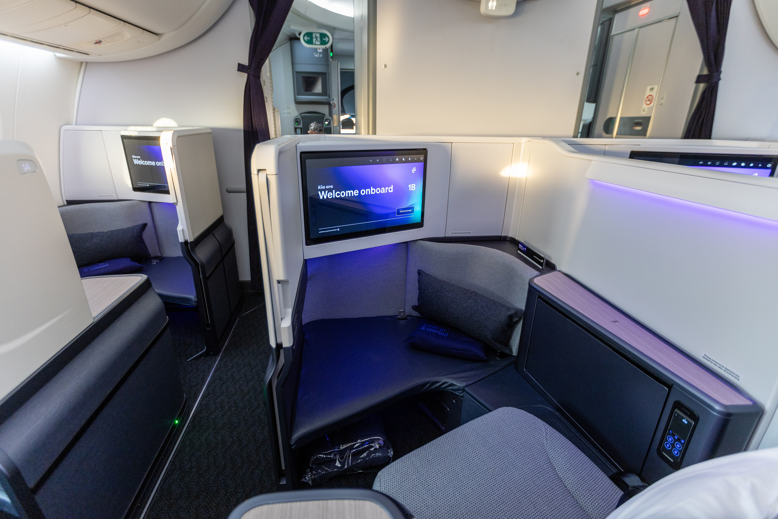 The Air New Zealand Boeing 787-9s have been retrofitted with all-new cabin interiors, including new Business Premier Luxe. It's the first time in more than 15 years Air NZ has had a new product on board. Photo / Michael Craig
