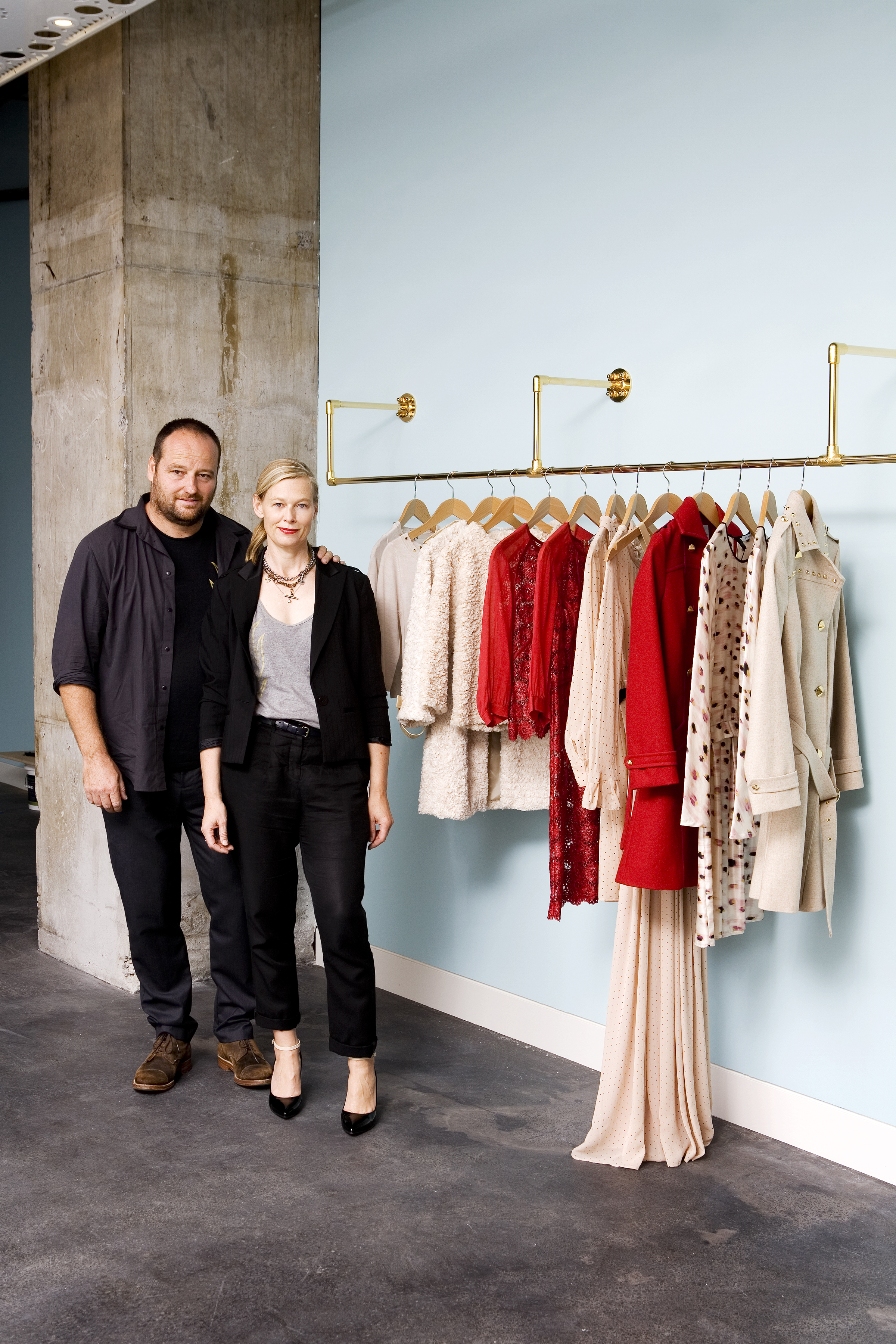 “There’s no way I could do it on my own. He’s as much the brand as I am,” Kate Sylvester has said of her partner Wayne Conway, photographed here in their former Britomart store in 2017. Photo / Babiche Martens