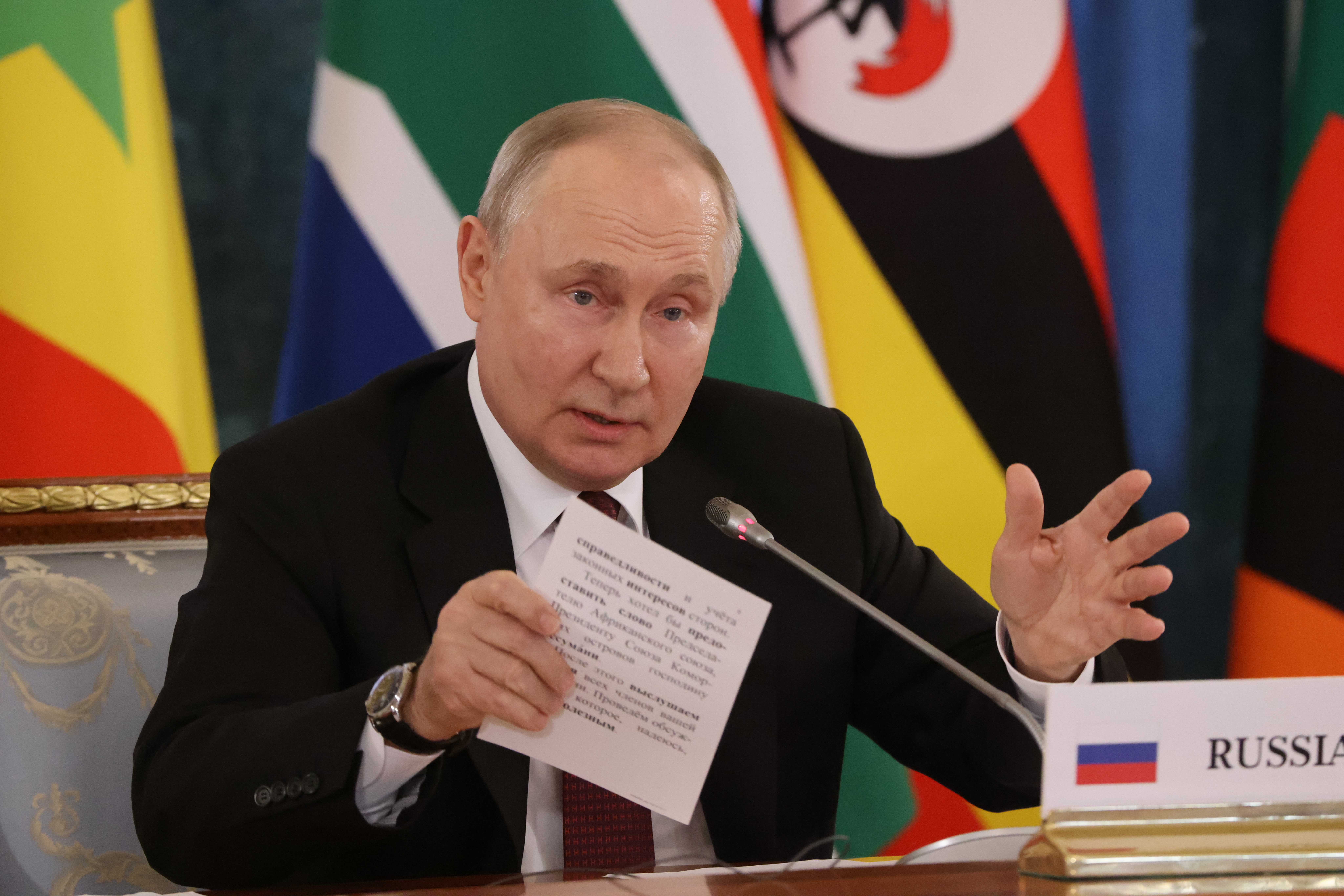 Russian President Vladimir Putin speaks during his meeting with African leaders at the Konstantin Palace, St Petersburg, in June. Photo / Getty Images