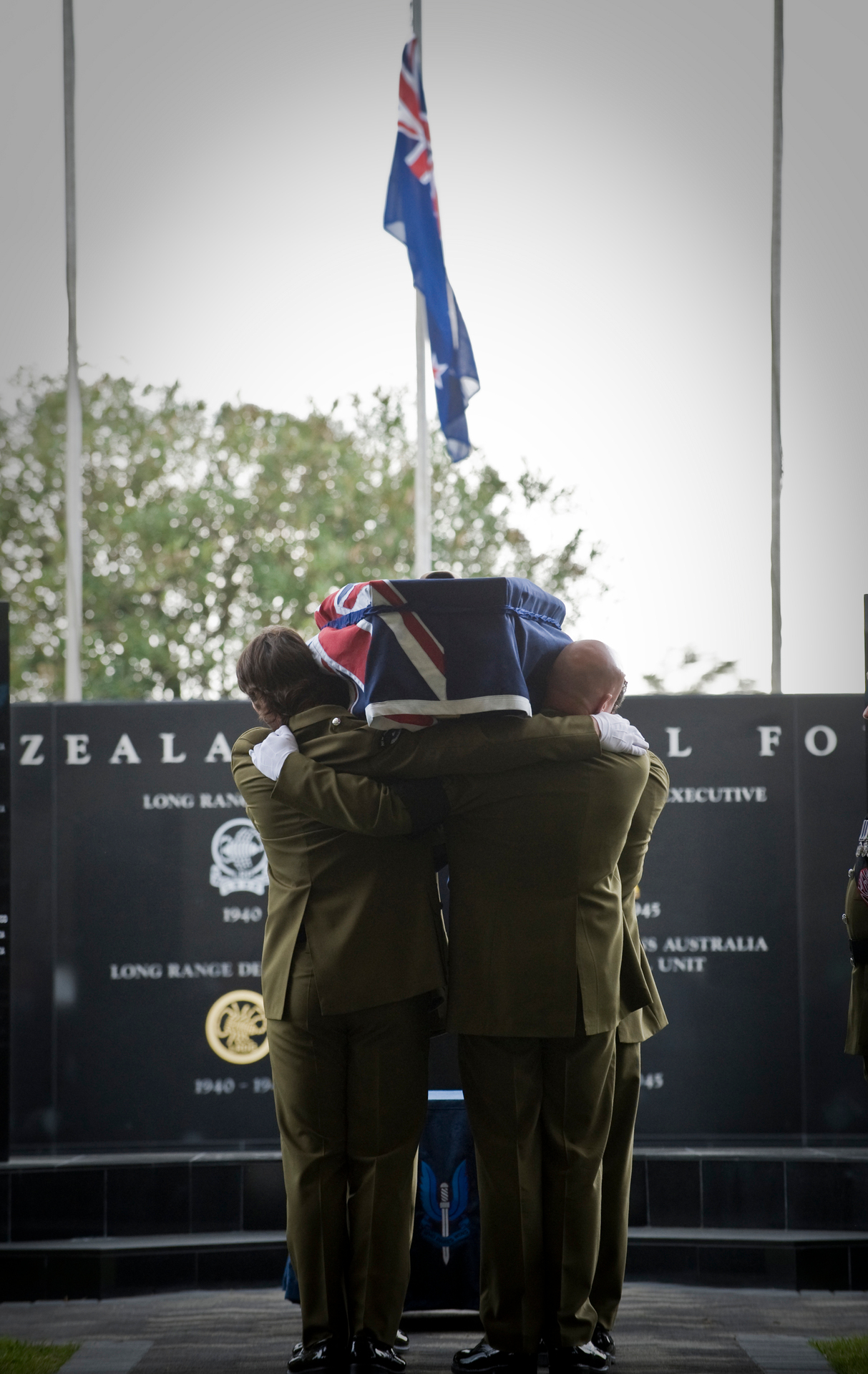 The memorial marking the Forest Rangers is a backdrop to the funeral of NZSAS Lance Corporal Leon Smith, who died in Afganistan in 2011. Photo / Supplied