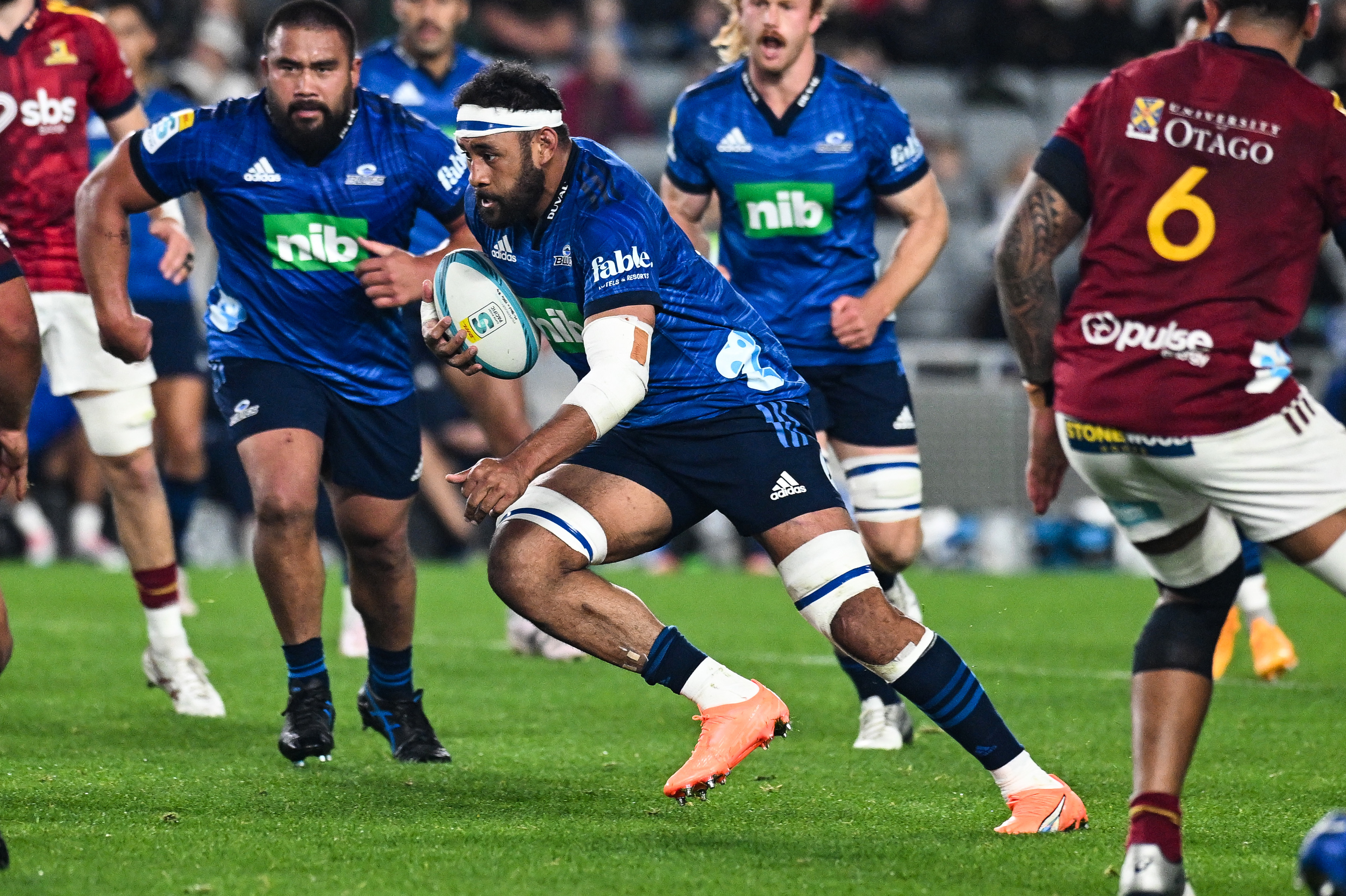 Blues lock Patrick Tuipulotu in action against the Highlanders. Photo / Photosport