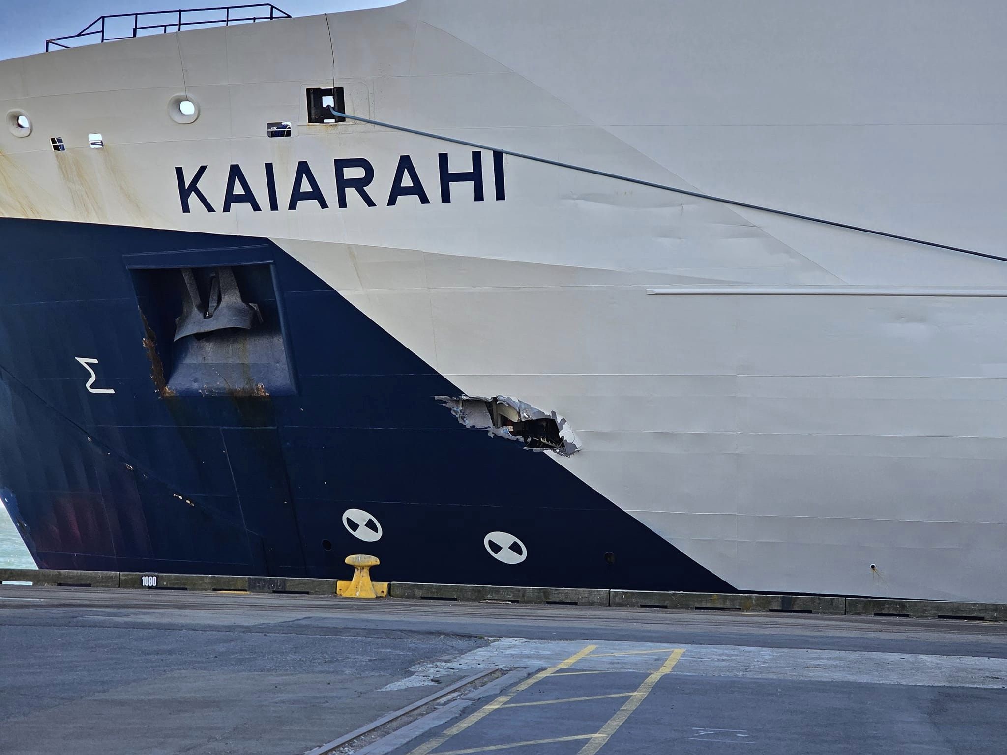The large hole on the side of the Kaiarahi. Photo / Regan Ingley.