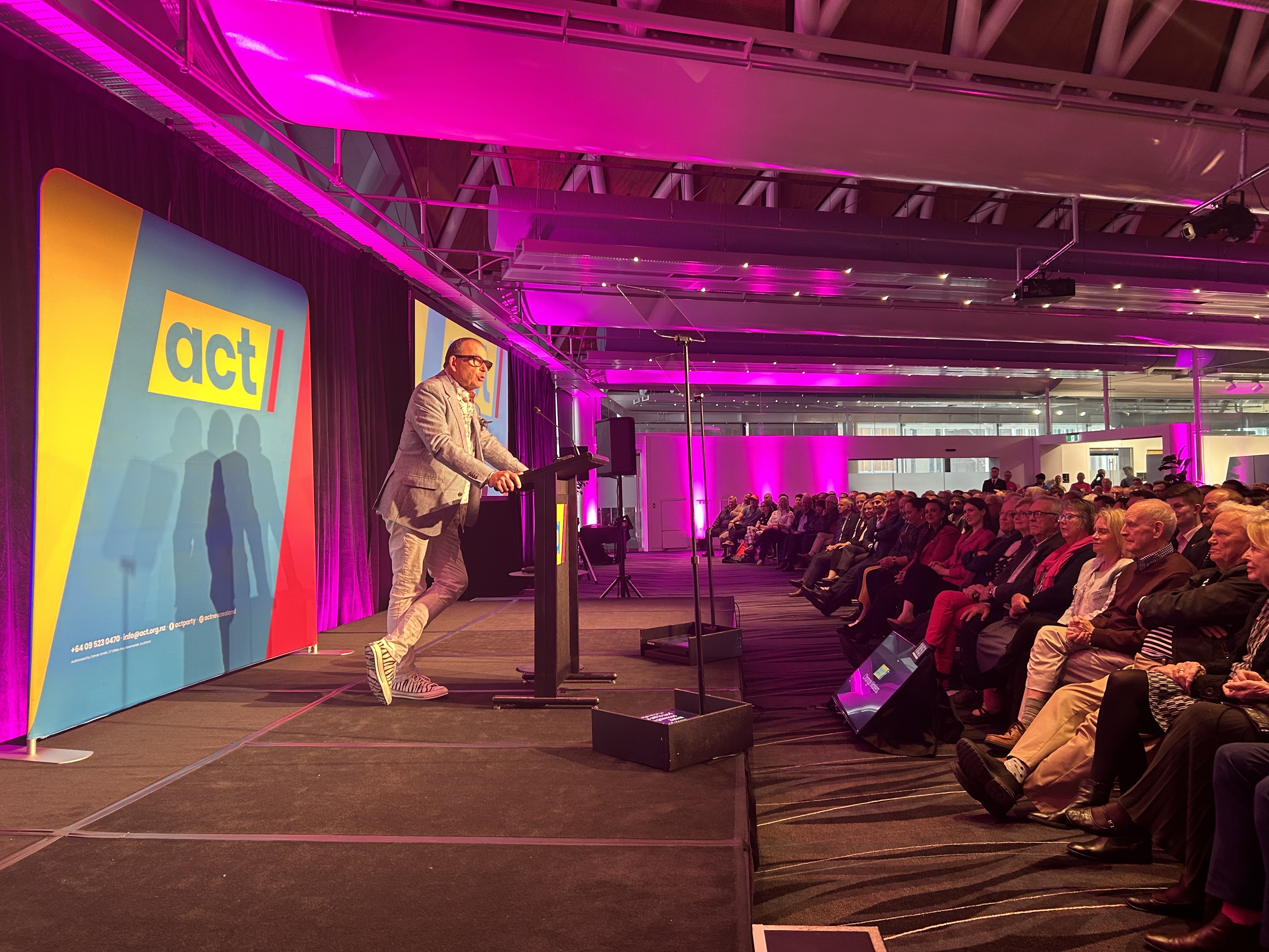 Former television broadcaster Paul Henry was guest speaker at the Act party rally in Auckland. Photo / Adam Pearse