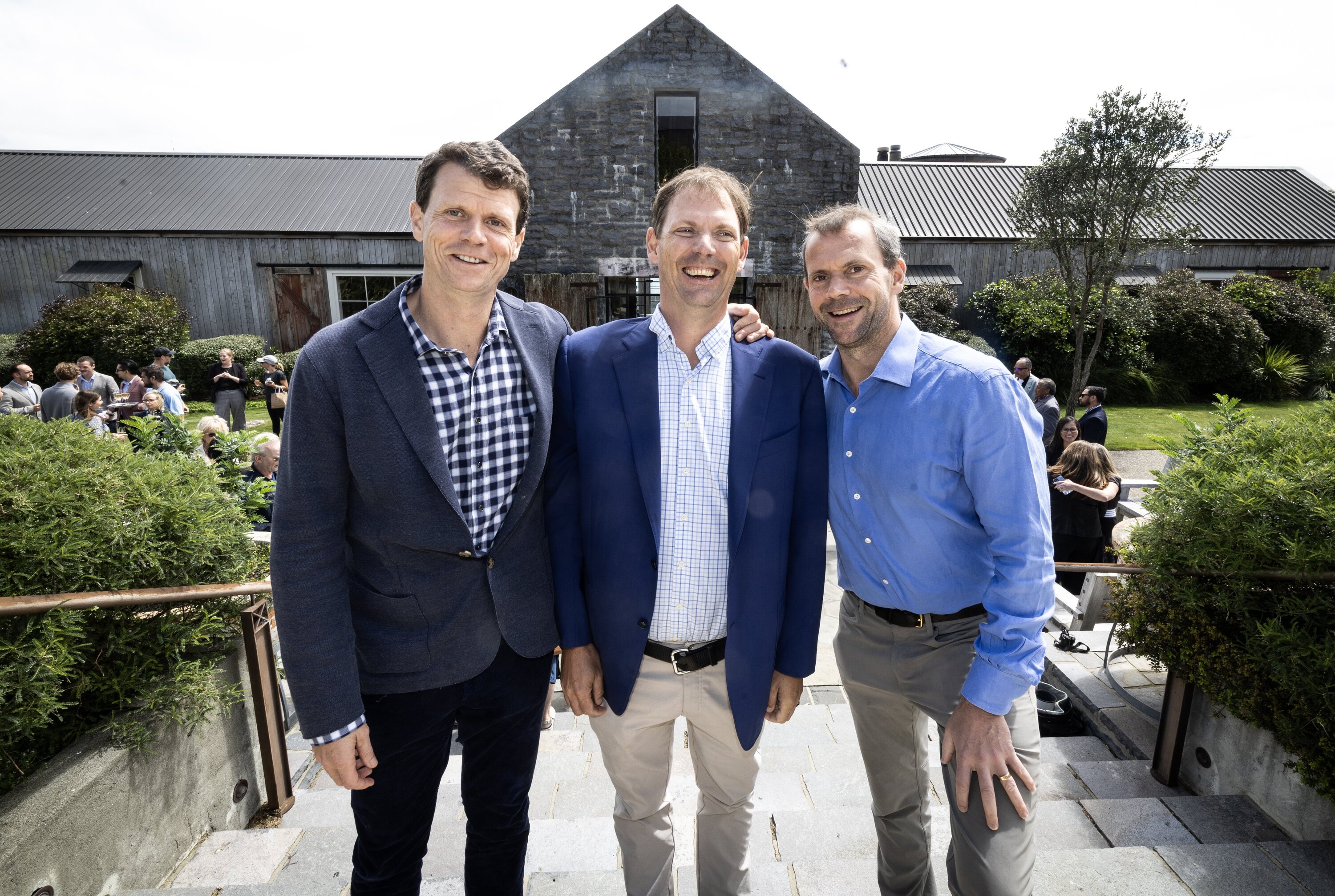 Alex (left), Jay Robertson and Spencer Robertson, the sons of Julian Robertson, now own Kauri Cliffs and Cape Kidnappers golf courses. Photo / Jason Oxenham.