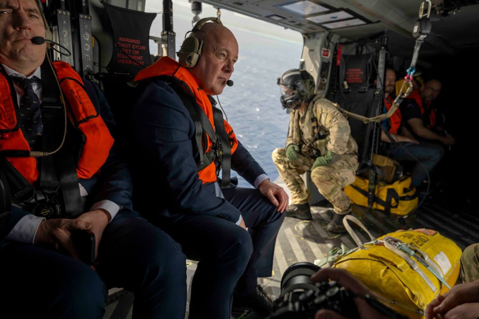 Prime Minister Christopher Luxon took a ride in a Defence Force NH90 helicopter while in Samoa ahead of King Charles III's address at the Commonwealth Heads of Government Meeting. Photo / NZDF