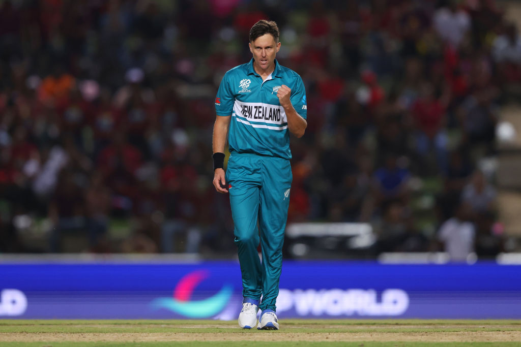 Trent Boult of New Zealand celebrates after bowling Johnson Charles of West Indies. Photo / Getty Images