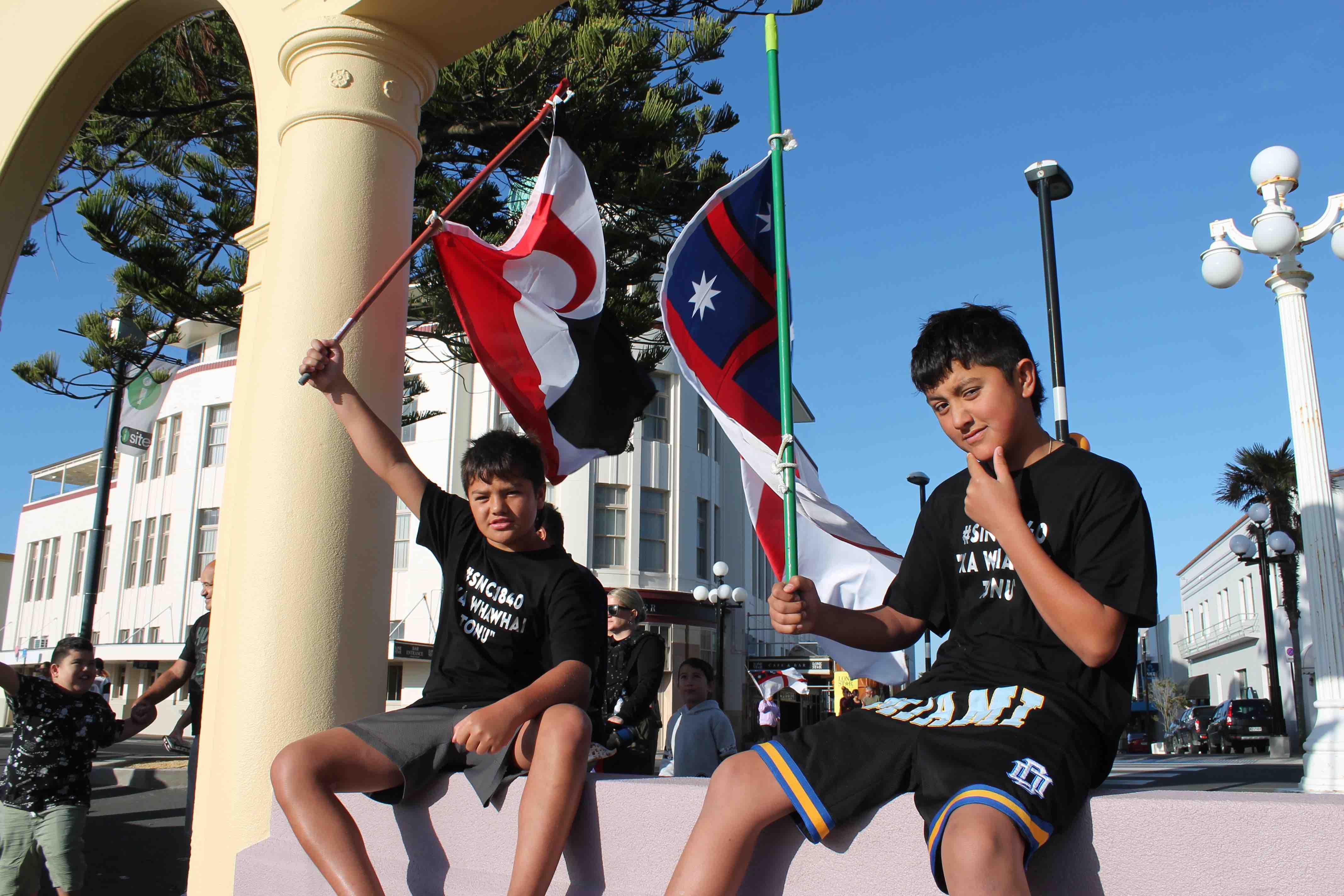 Crowds of protesters turned up at the Sound Shell at Napier's Marine Parade last Saturday morning to protest against the Government's policy relating to Maori people, language and culture. Photo / Neill Gordon