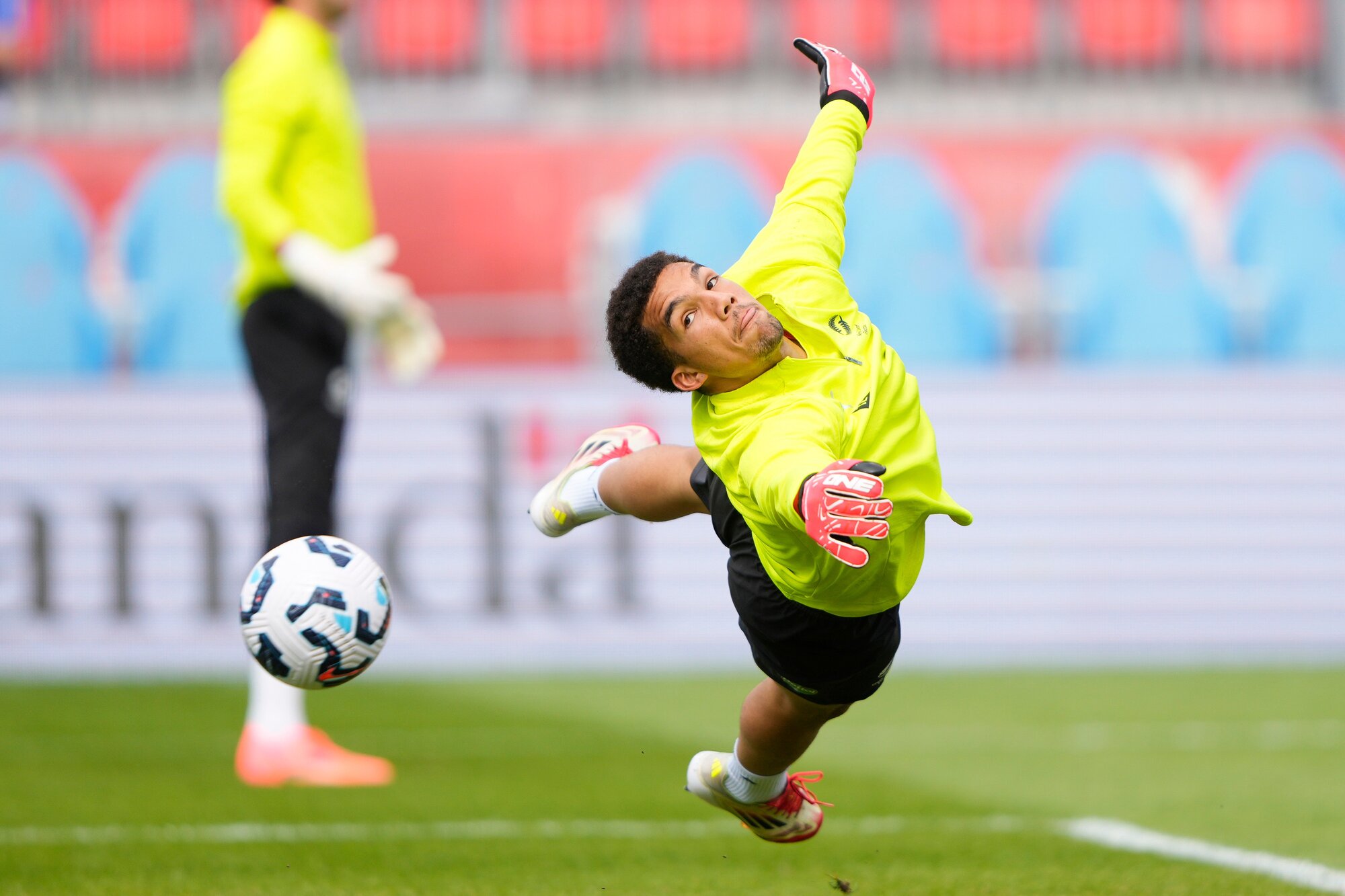 Alex Paulsen warming up for the All Whites ahead of their June match against Ukraine. Photo / Photosport