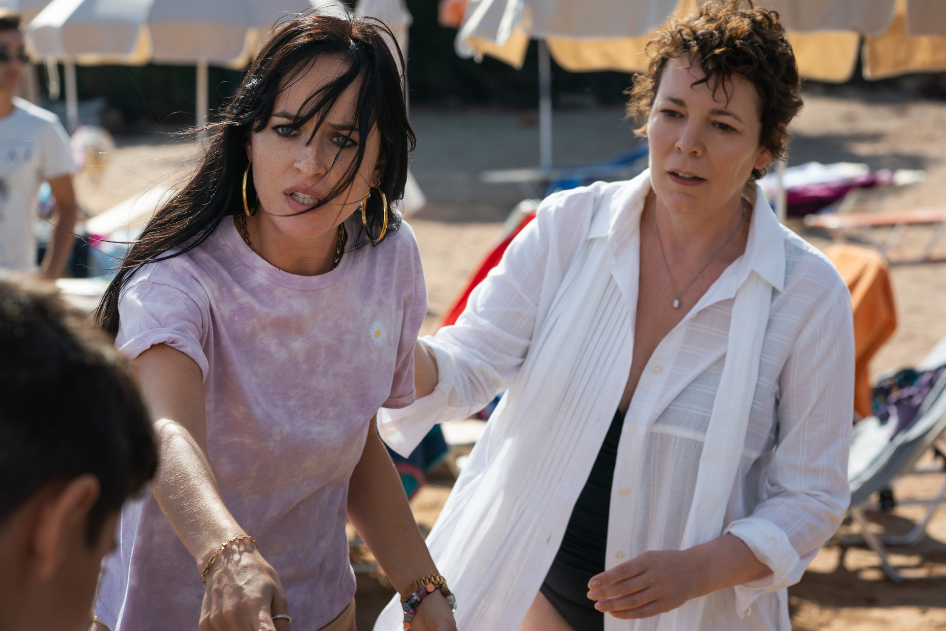 Dakota Johnson and Olivia Coleman in The Lost Daughter on Netflix.