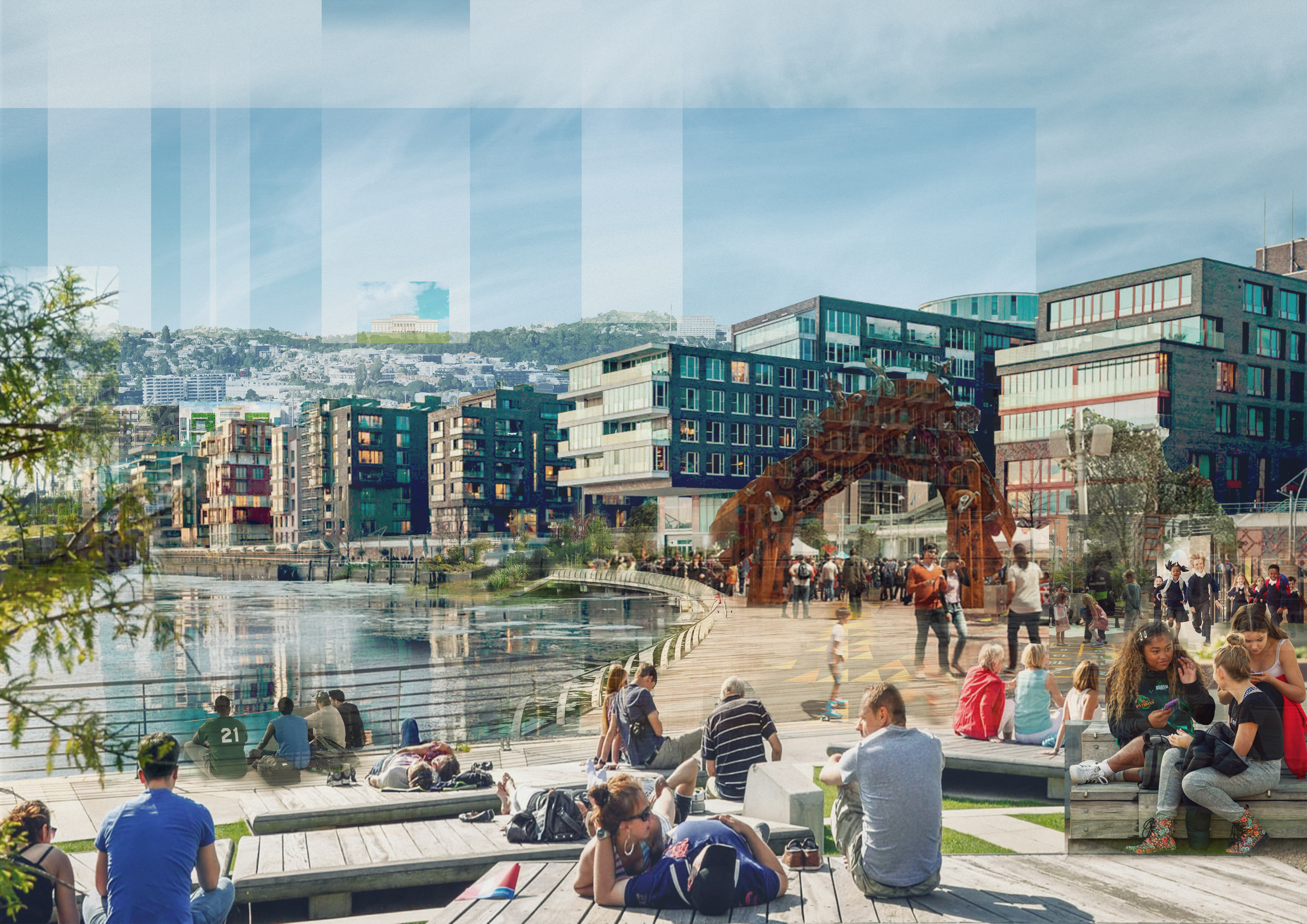 Possibilities for the redeveloped waterfront include a lagoon, public space and apartment buildings. Image / Nick McKay, Eke Panuku